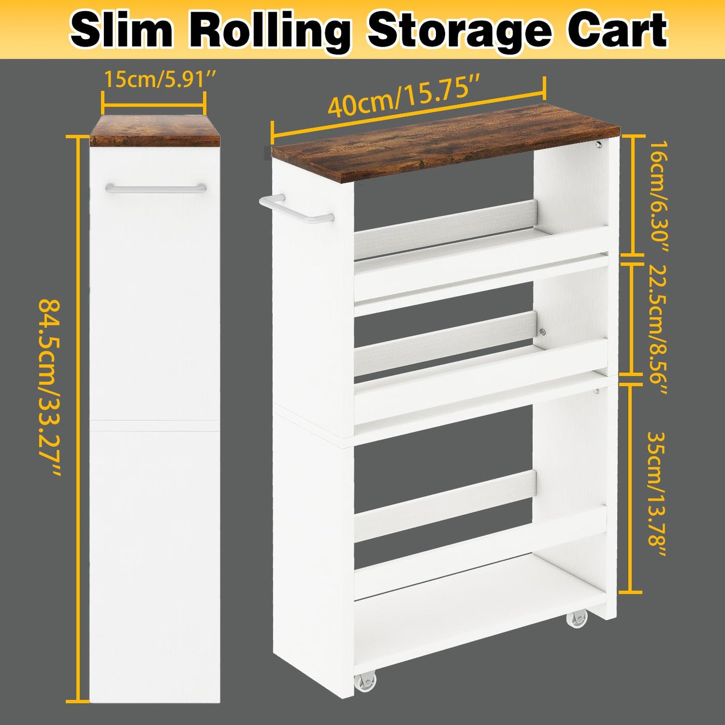 IBUYKE Slim Storage Cart Skinny Rolling Cart Utility Trolley WST005W