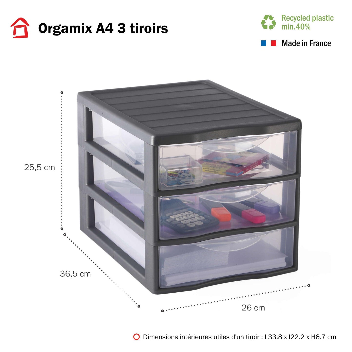 Sundis Orgamix A4 3 Drawers, Grey