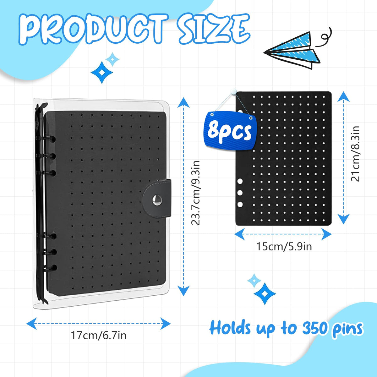 8 Pages Pin Badge Display Book, Enamel Pin Display Pages Holds Up to 350 Pins, Waterproof Brooch Collection Storage Page-Flip Pin Display Holder