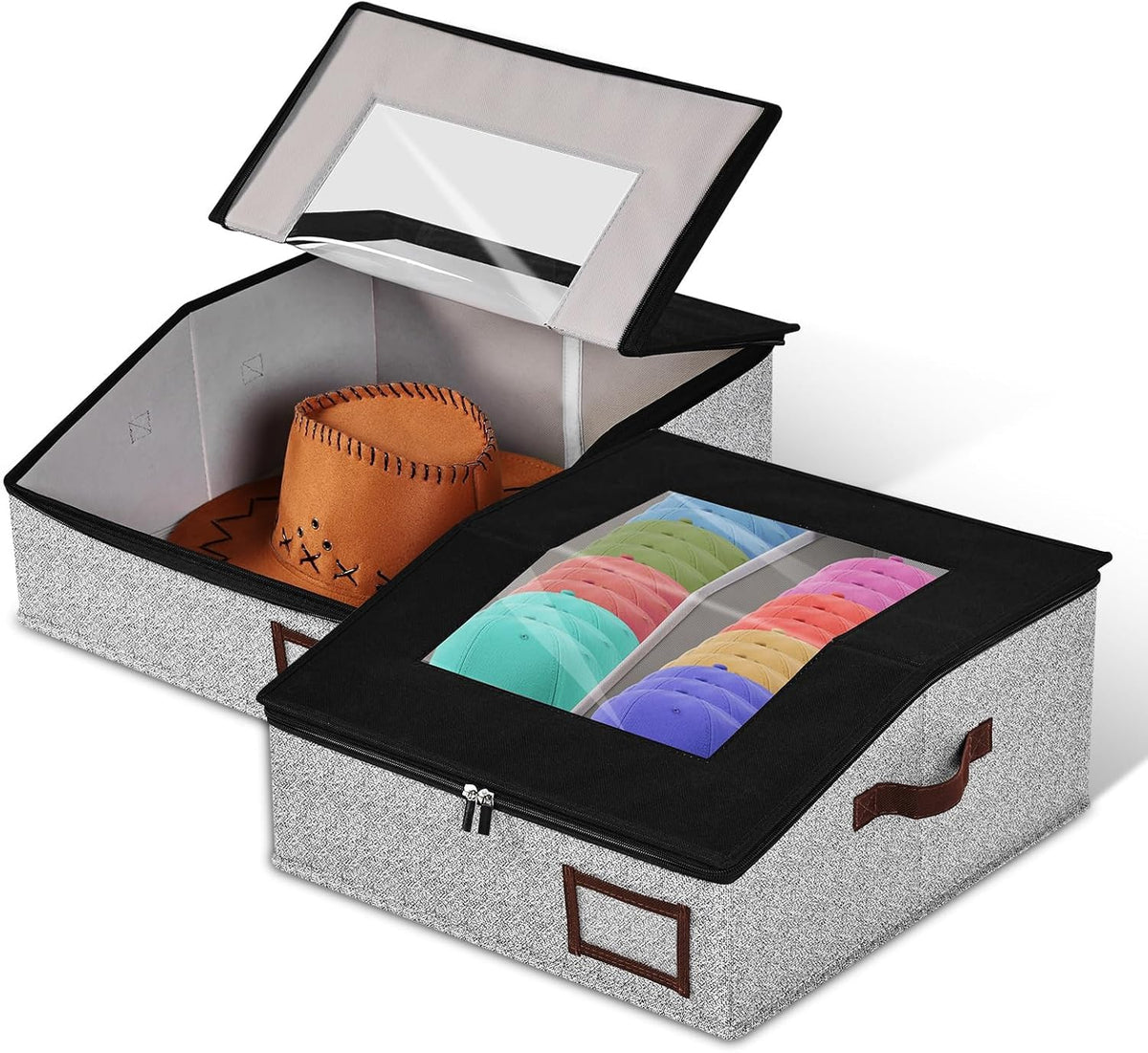 Nordelle Stackable Baseball Hat Storage Box with Clear Window Lid, Black