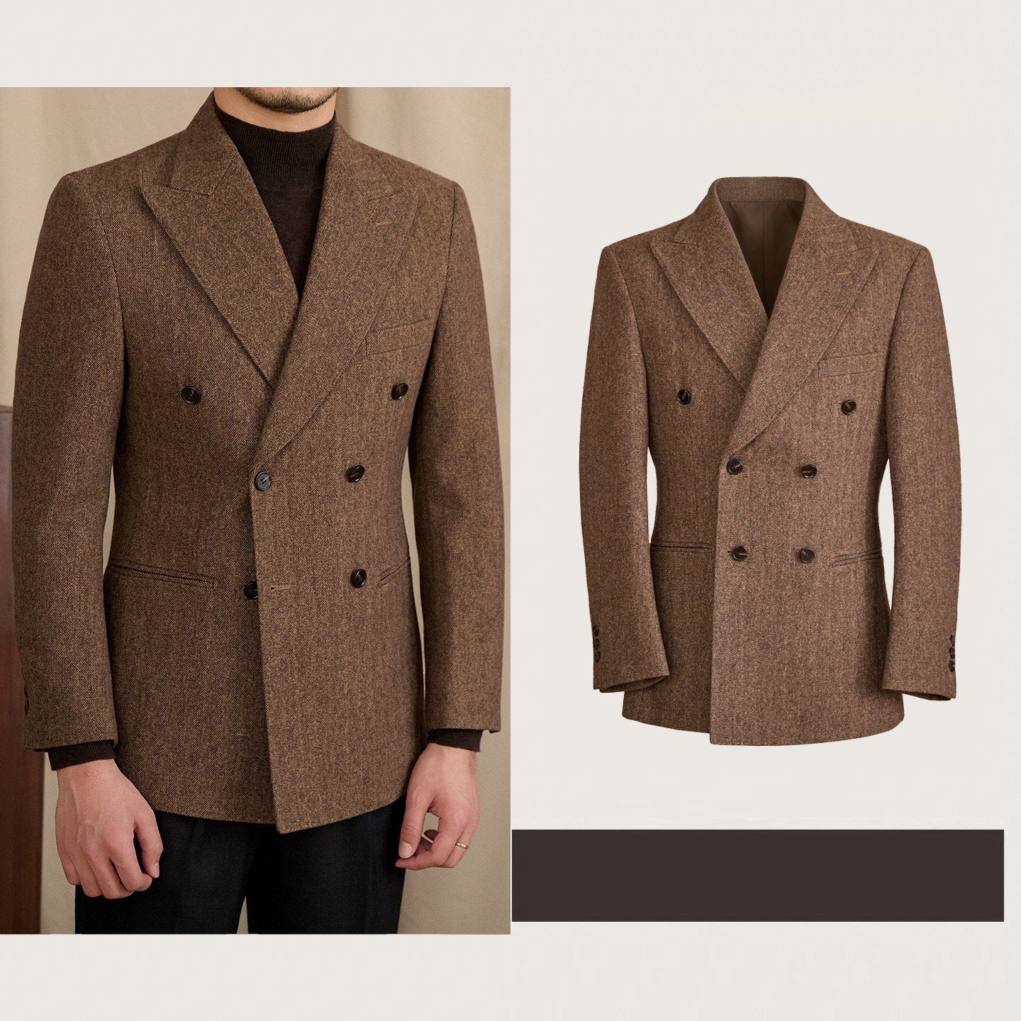 Men’s Tailored Wool-blend Herringbone Double-breasted Suit Jacket