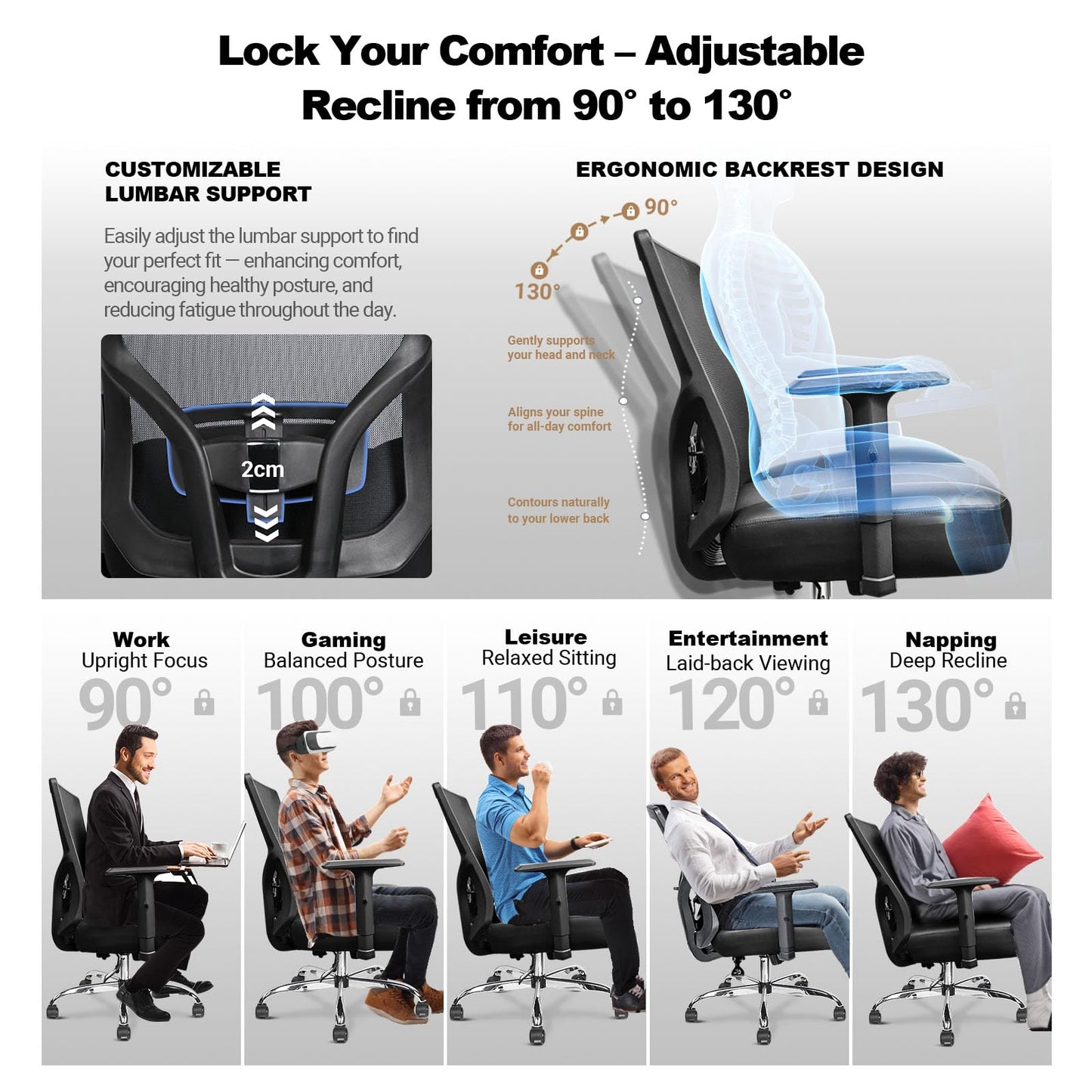 MELOKEA 440LBS/200KG Heavy Duty Ergonomic Office Chair
