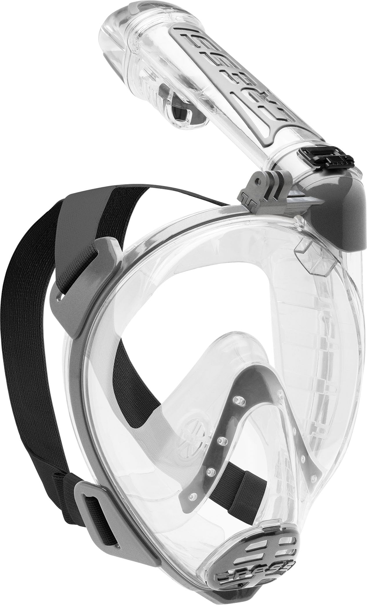 Cressi Duke Full Face Snorkel Dry Mask - Available in Standard Version or with Action Cam Holder, Adult Unisex, Clear/Silver, M/L