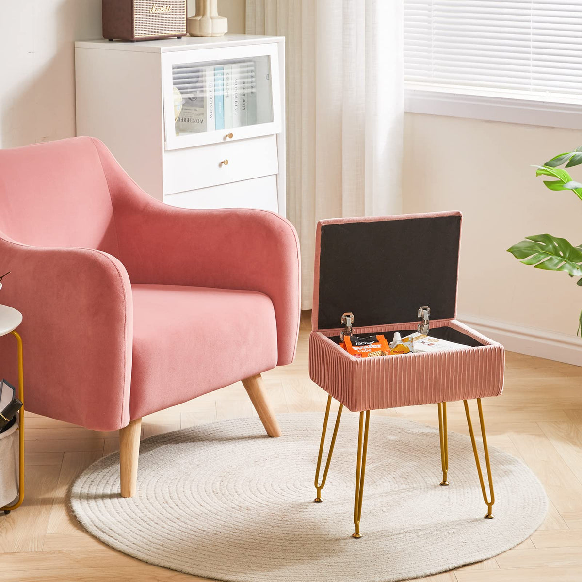 YMYNY Storage Ottomans, Chair Stool Upholstered, Footstool Velvet Bench, Dressing Table Stool, Pouf Couch Stool, Metal Legs, Removable Cover, for