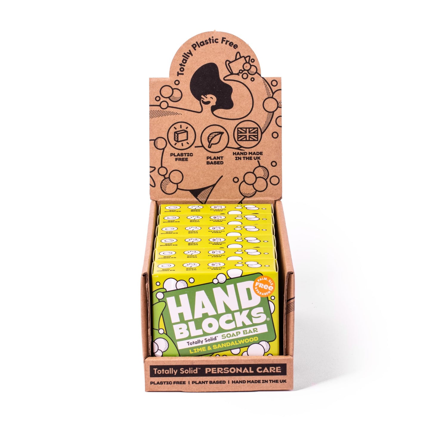 Hand Blocks: Lime & Sandalwood (6 Pack) - Cold Processed Natural Soap Bars - Plastic, Palm, SLS, SLES & Paraben Free