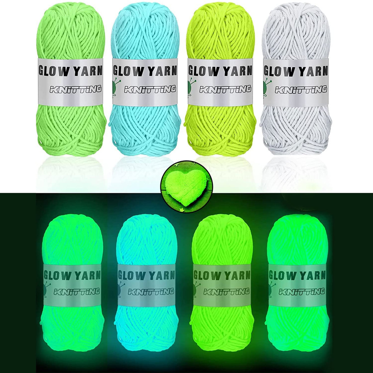 4 Pcs Glow in The Dark Yarn(Each 55yd),DIY Glow Yarn for Knitting Luminous Yarn for Crocheting Sewing Supplies for Crocheting for DIY Arts, Crafts &