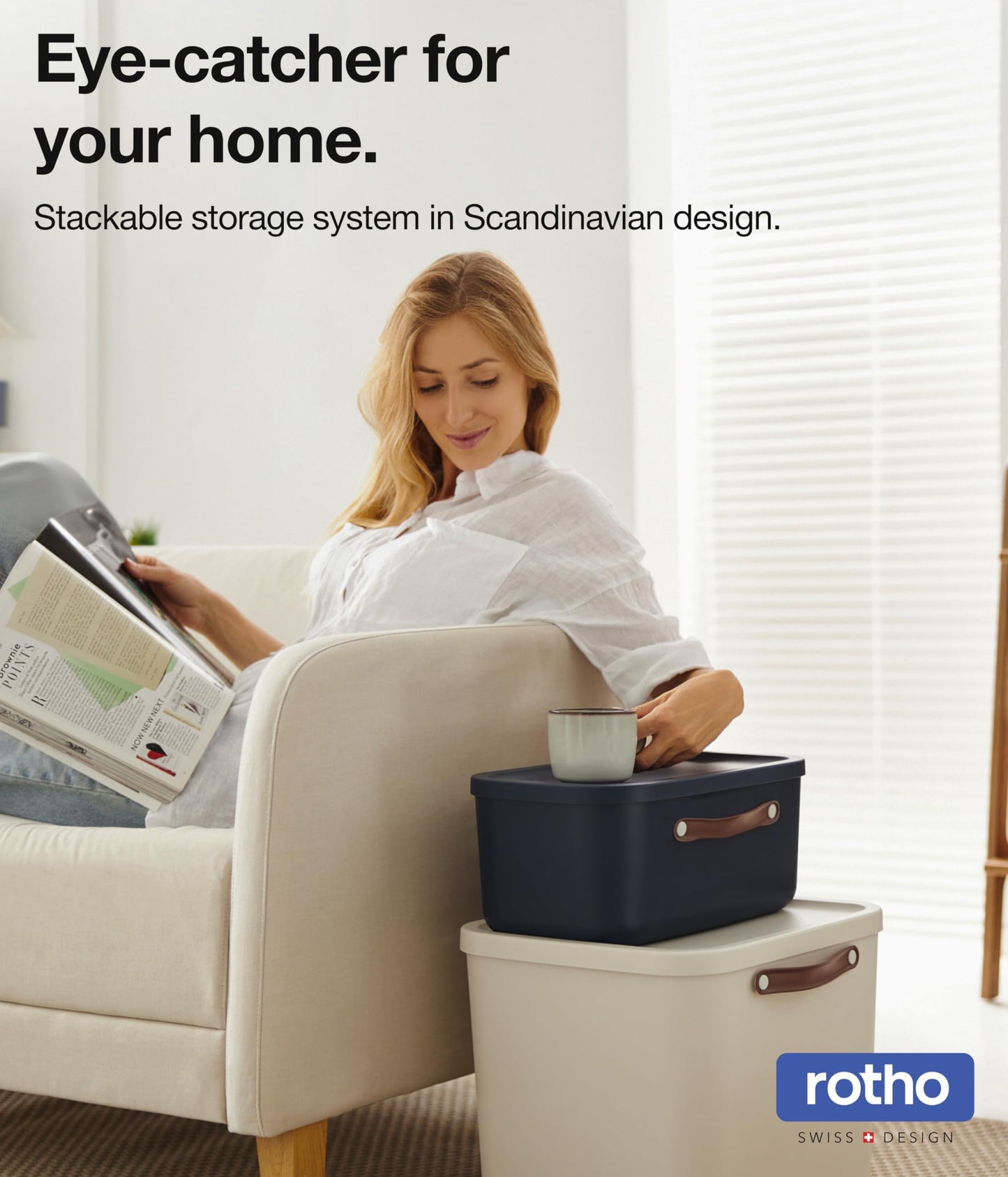 Rotho Maloja Storage box 20 l, Plastic (PP recycled), 20 (39.5 x 38.0 x 17.7 cm), White