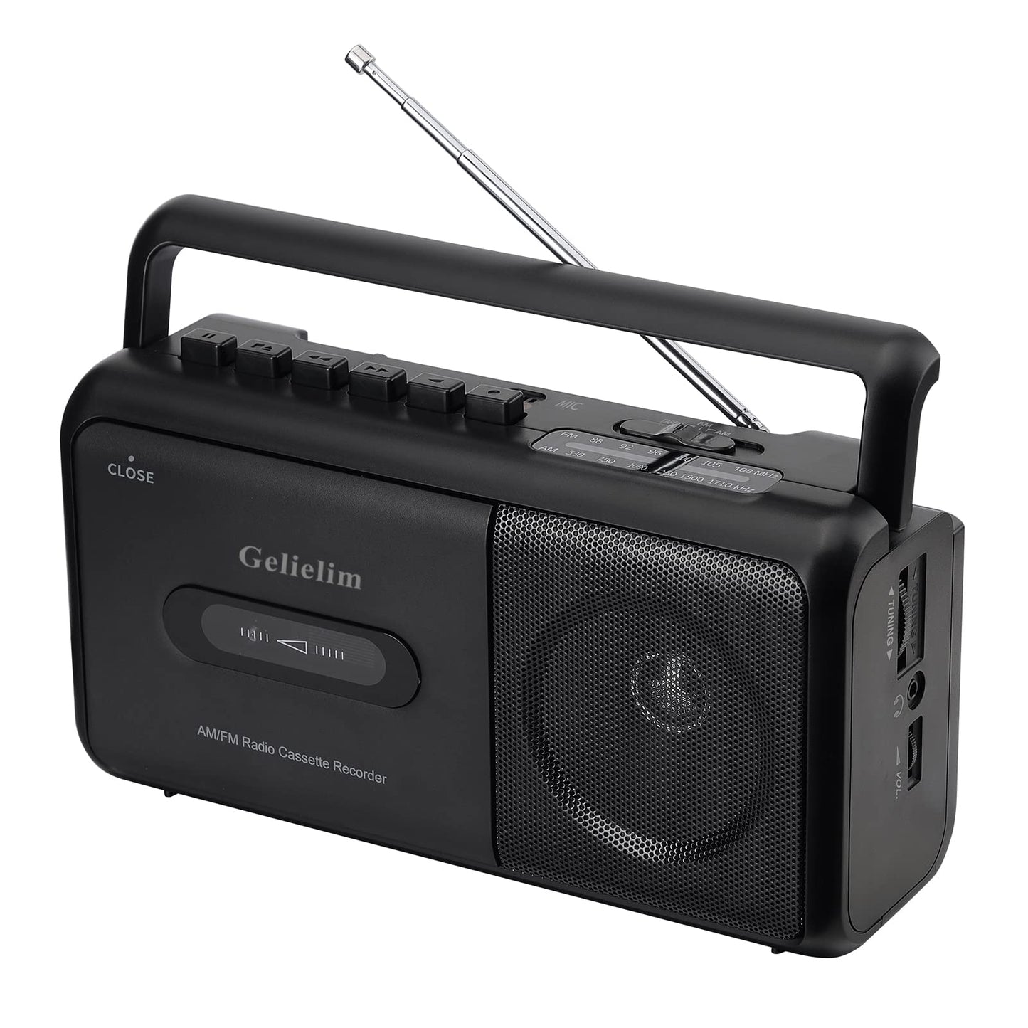 Gelielim Portable Cassette Player Boombox AM/FM Radio Stereo, CasetteTape Player Recorder with Earphone Jack Battery Operated or AC Powered UK Plug