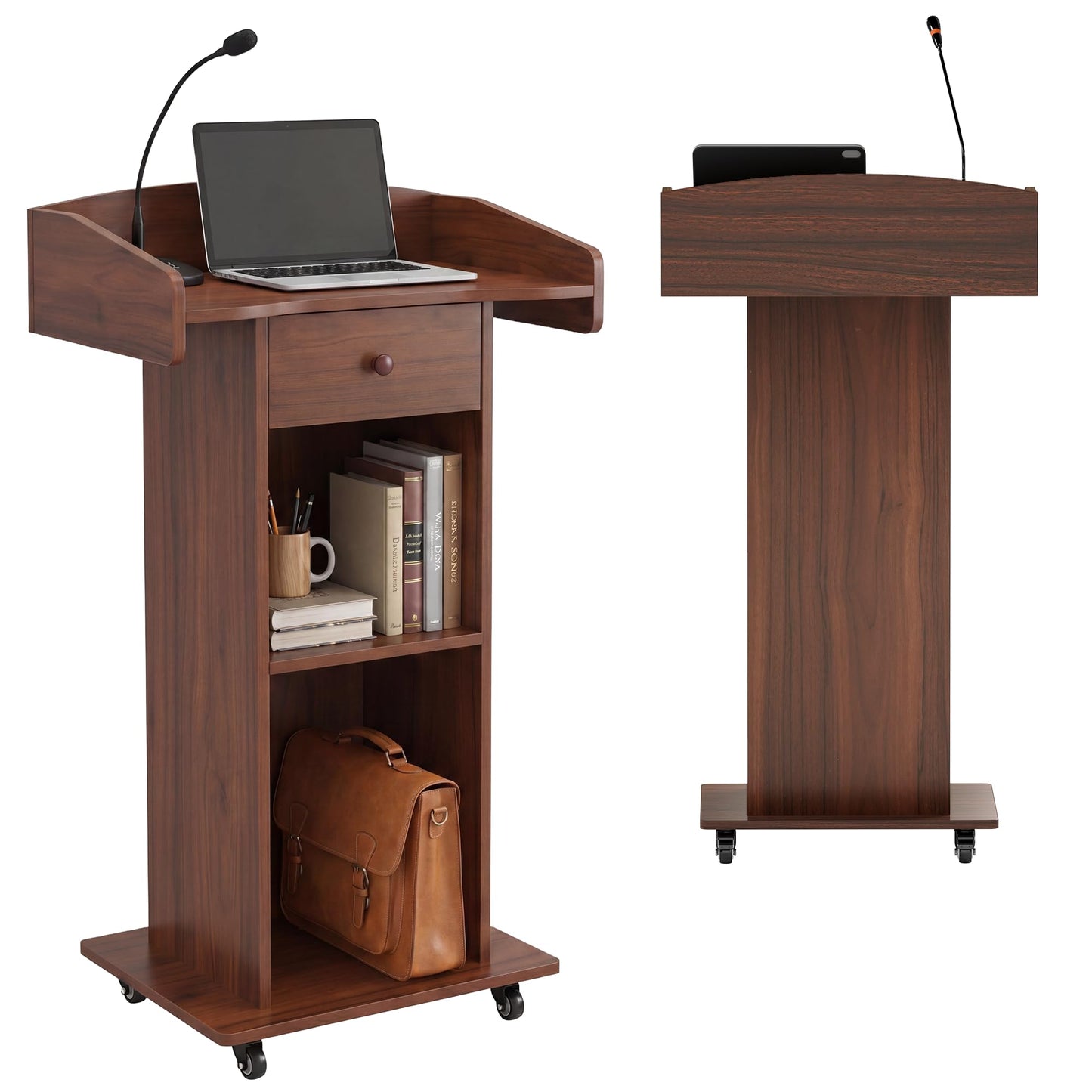 Suuiwau Podium Stand with Wheels & Concealed Cable Hole for Mics
