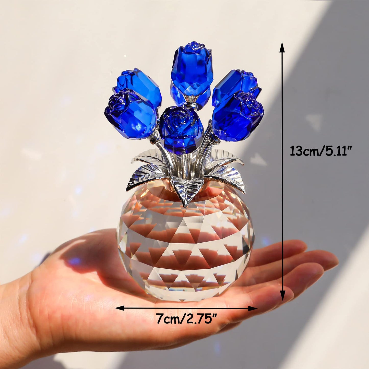 Crystal Blue Rose Bouquet Figurines Gifts for Her on Sapphire Anniversary, Romantic Presents for Women on Valentine's Day Mother's Day Birthday