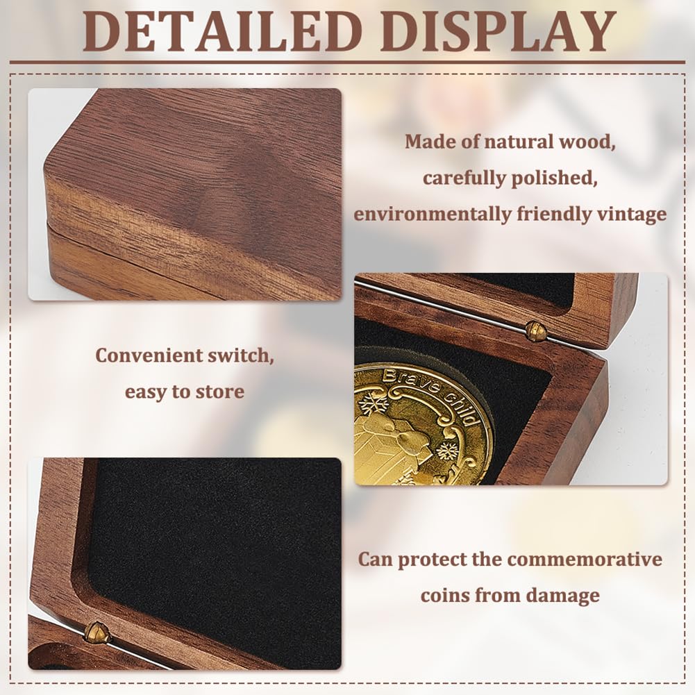 FINGERINSPIRE Wood Challenge Coin Display Box With Black Velvet Inside