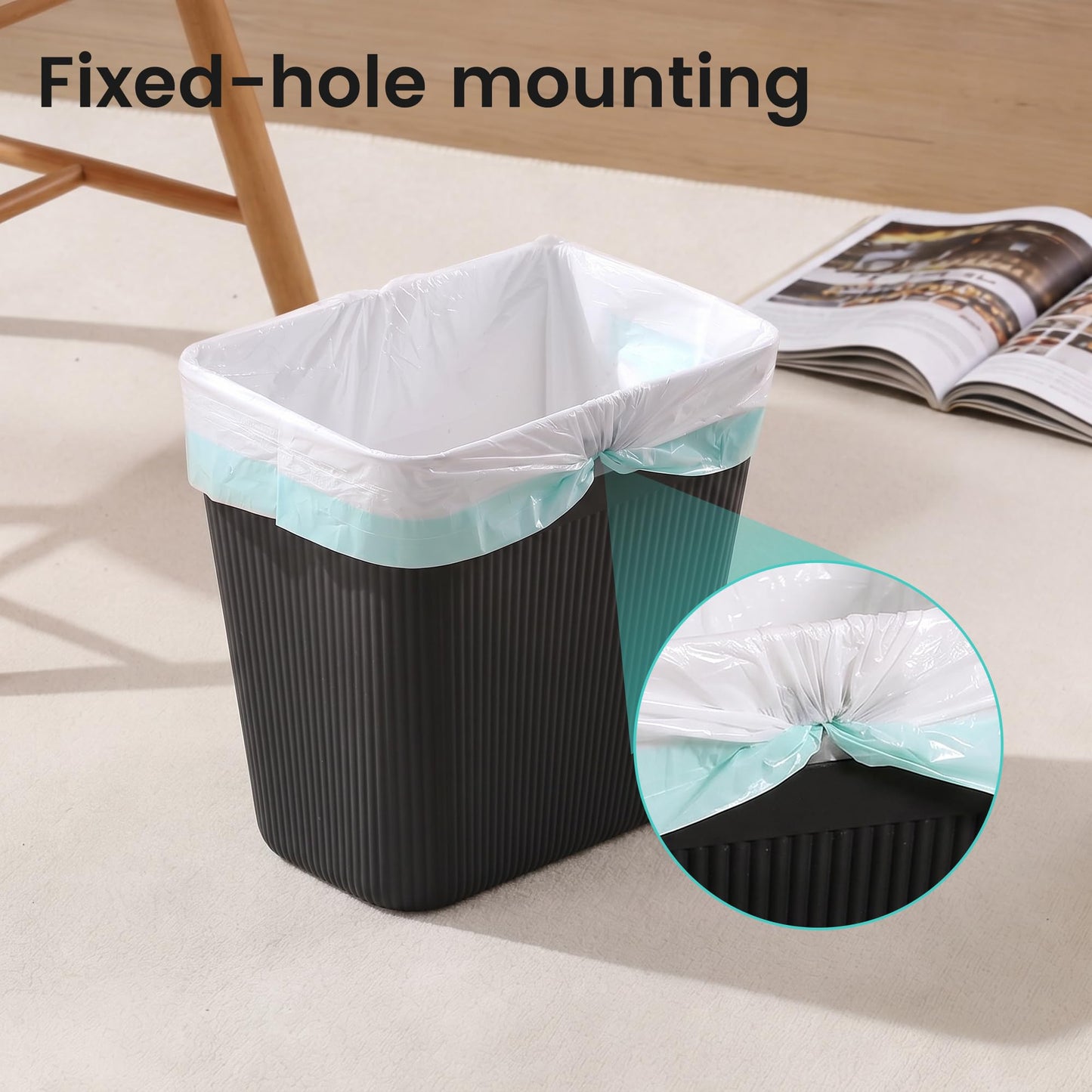 JOYMOOP Slim Trash Can 3-Pack, 2.9 Gallon Plastic Wastebasket for Bathroom, Bedroom, Office, Kitchen with 4 Rolls Bags, Black
