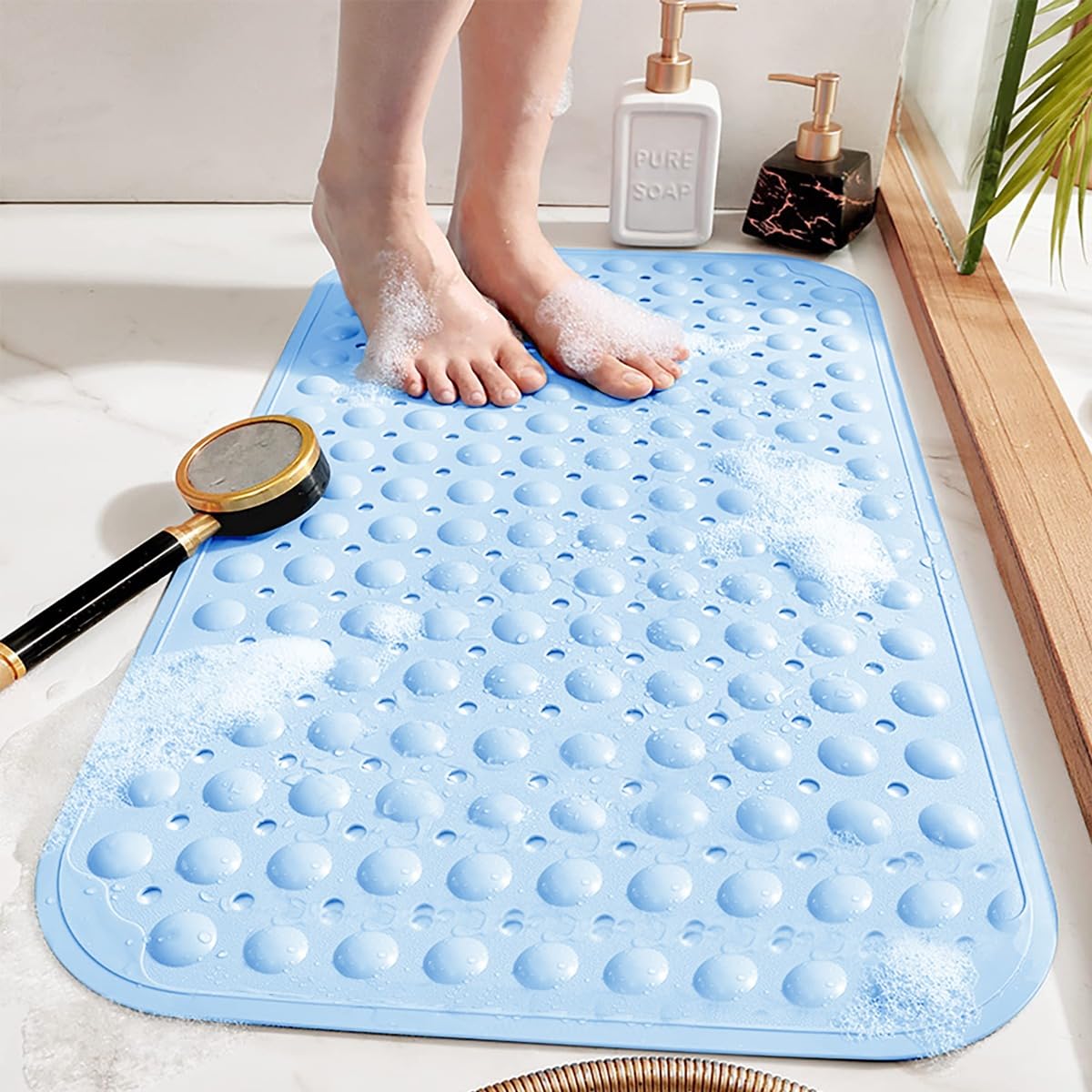Rugs Inn Shower Mat Non Slip Bathroom Accessory, Strong Rubber Bath Mat Anti Mould Shower Mats for Inside Shower with Drain Hole Bathtub Mat for