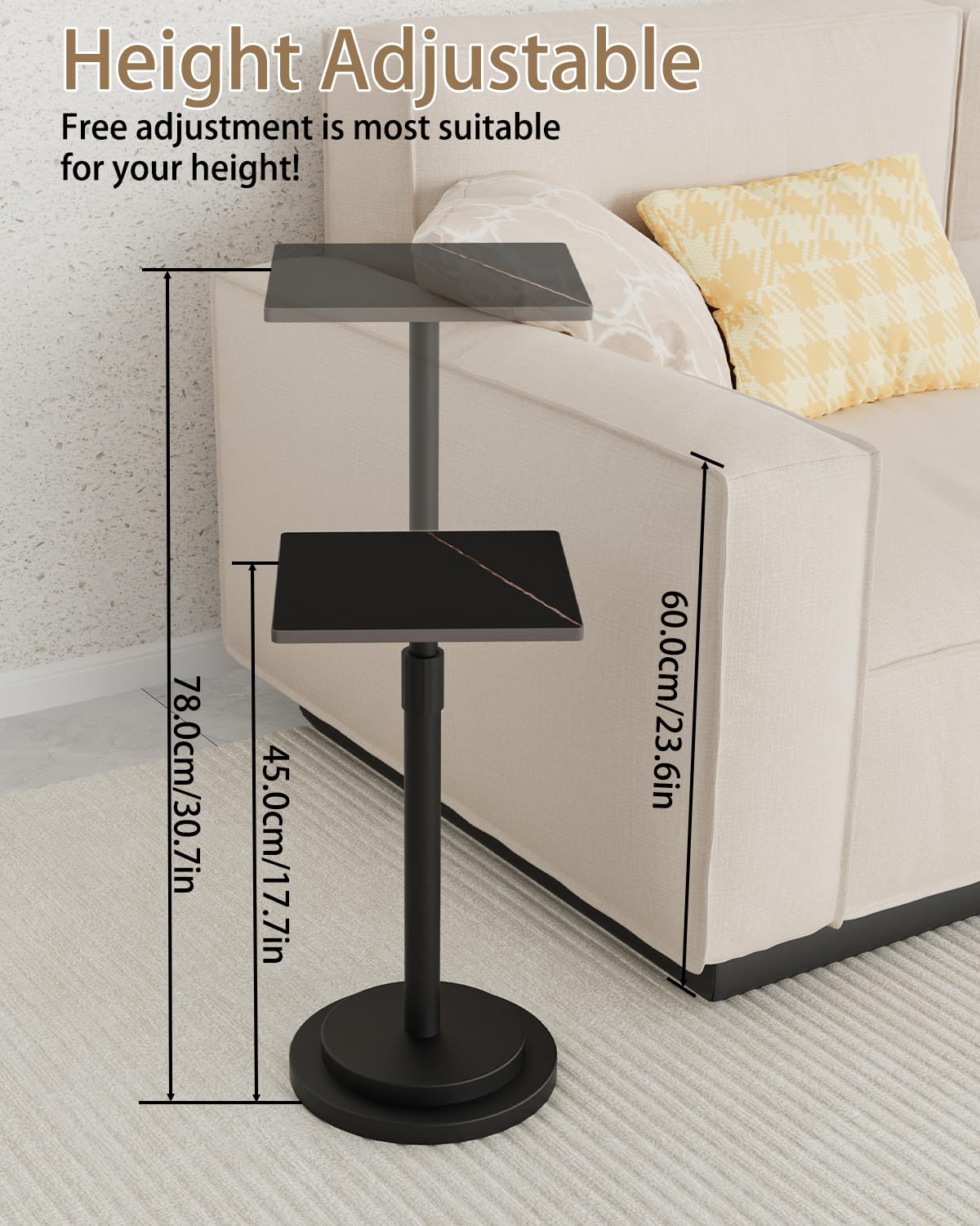 GUOHNHE Square Drink Table, Height Adjustable Pedestal Stand, 1 Pack, Black