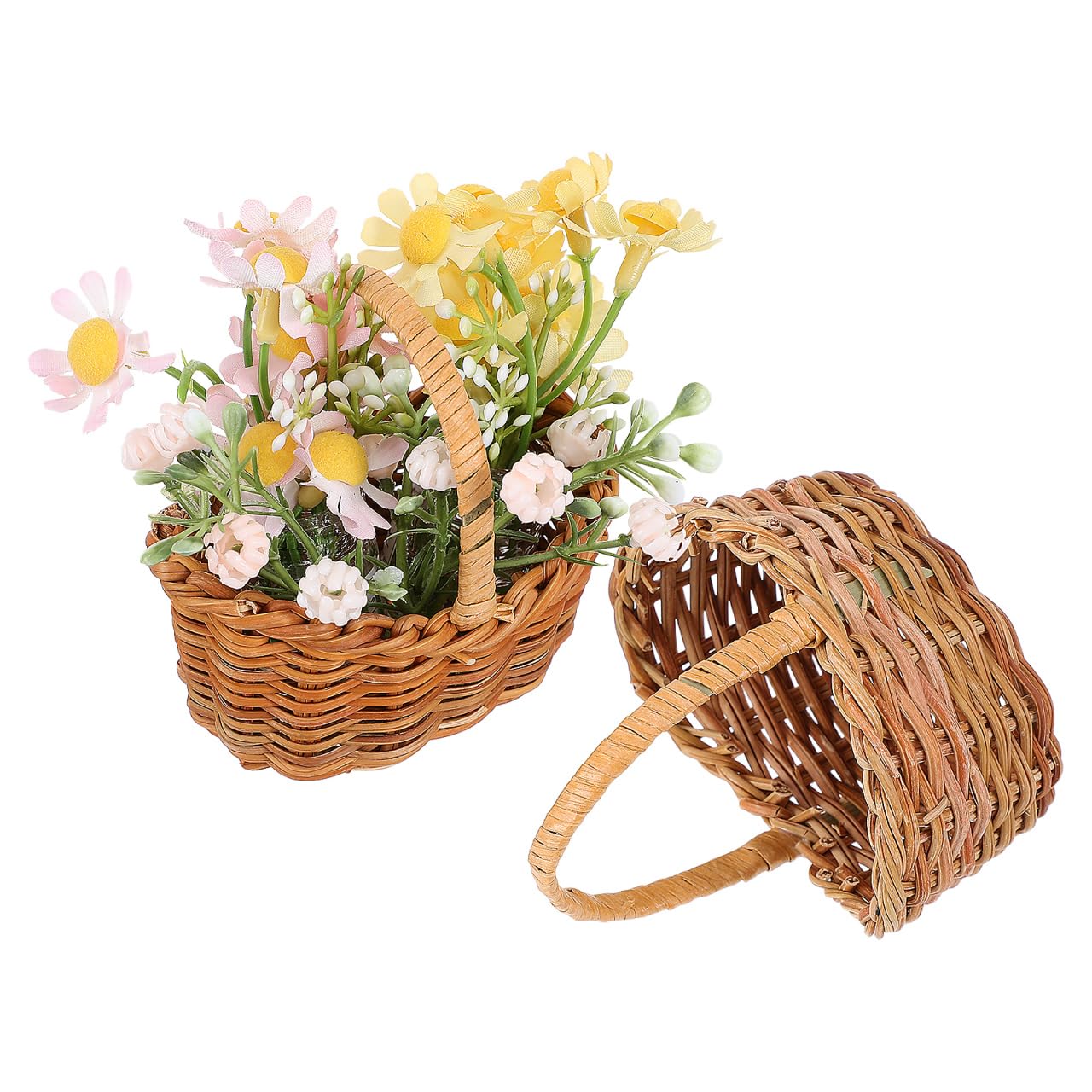 UKCOCO 2pcs Miniature Woven with Handles Small Farmhouse Storage Basket for Weddings Parties and Home Decor Rustic Flower Arrangement