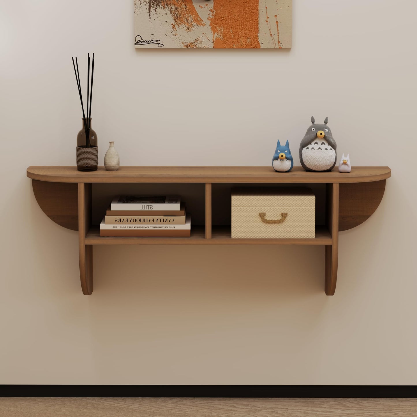 Pmnianhua Floating Solid Wood Console Table, Wall Mounted Narrow Entryway Table with Storage Shelf