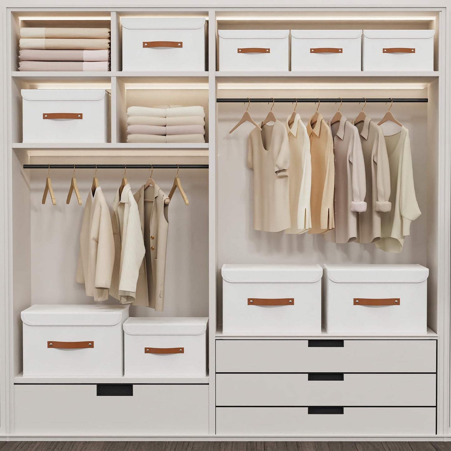 Yawinhe Collapsible Storage Boxes with Lids,38x25x25cm,White,3-Pack
