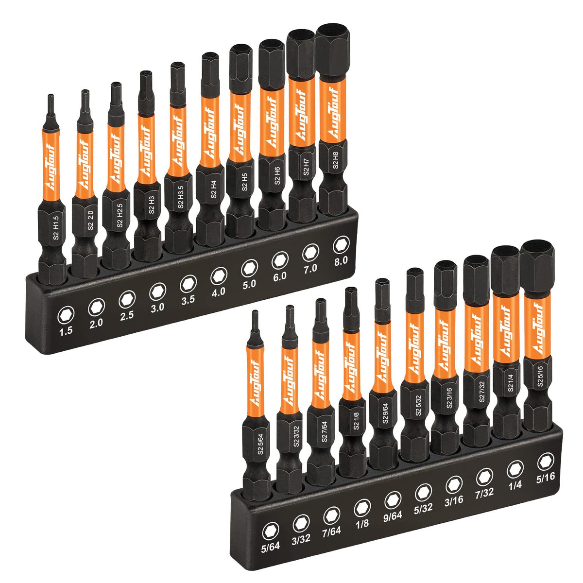 toolant Impact Hex Head Allen Wrench Drill Bit Set, 1/4" Hex Shank S2 Steel Bits Set, CNC Machined Tips with Magnetism, 2" Long with Storage Box 20pcs