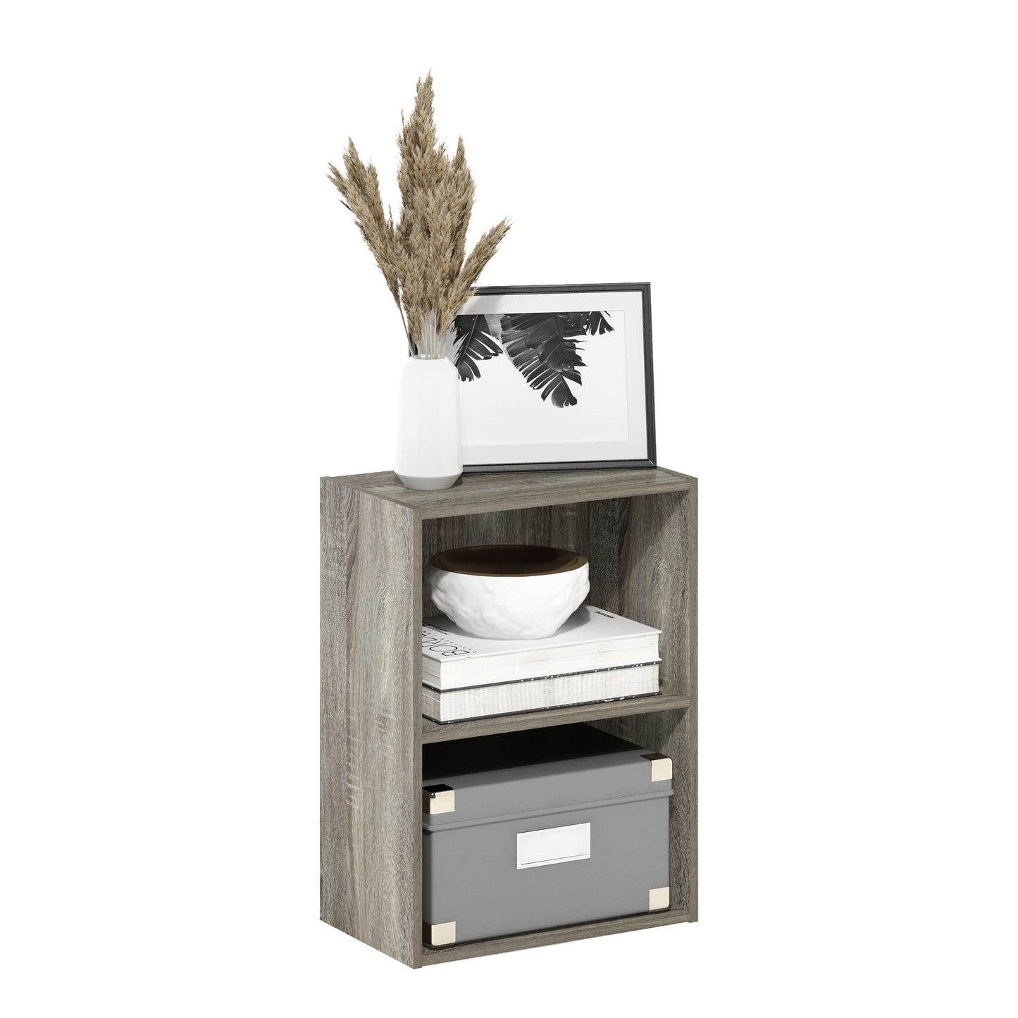 Furinno LUDER Book Shelf, 2-Tier Modern Bookshelf, Open Shelves Bookcase 9 x 16 x 21, for Living Room, Bedroom, Home Office, French Oak