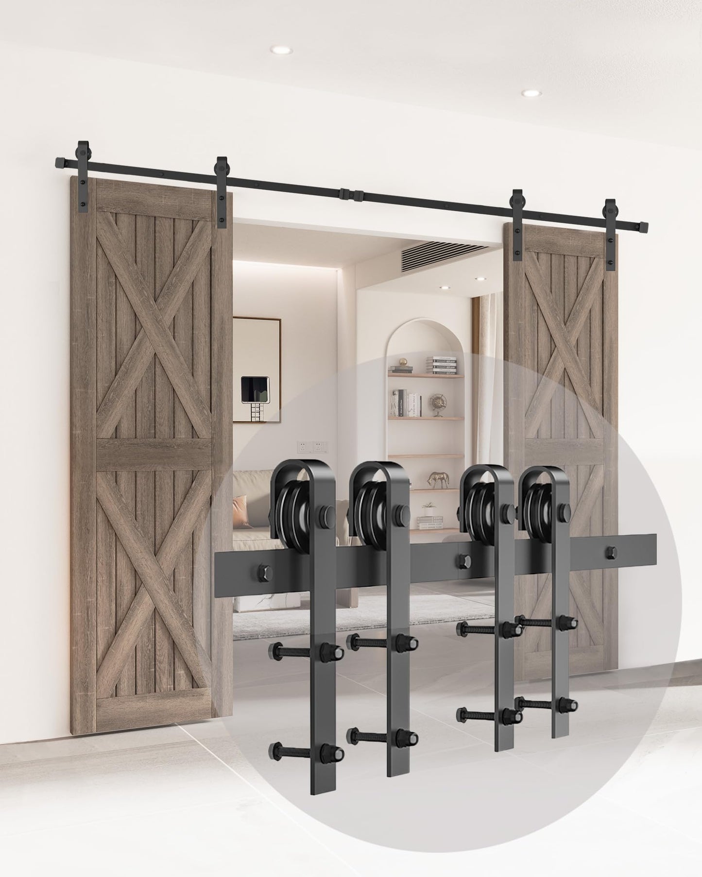 10FT/305CM Sliding Barn Door Track Kit - Hardware for Double Doors, J-Shape Design