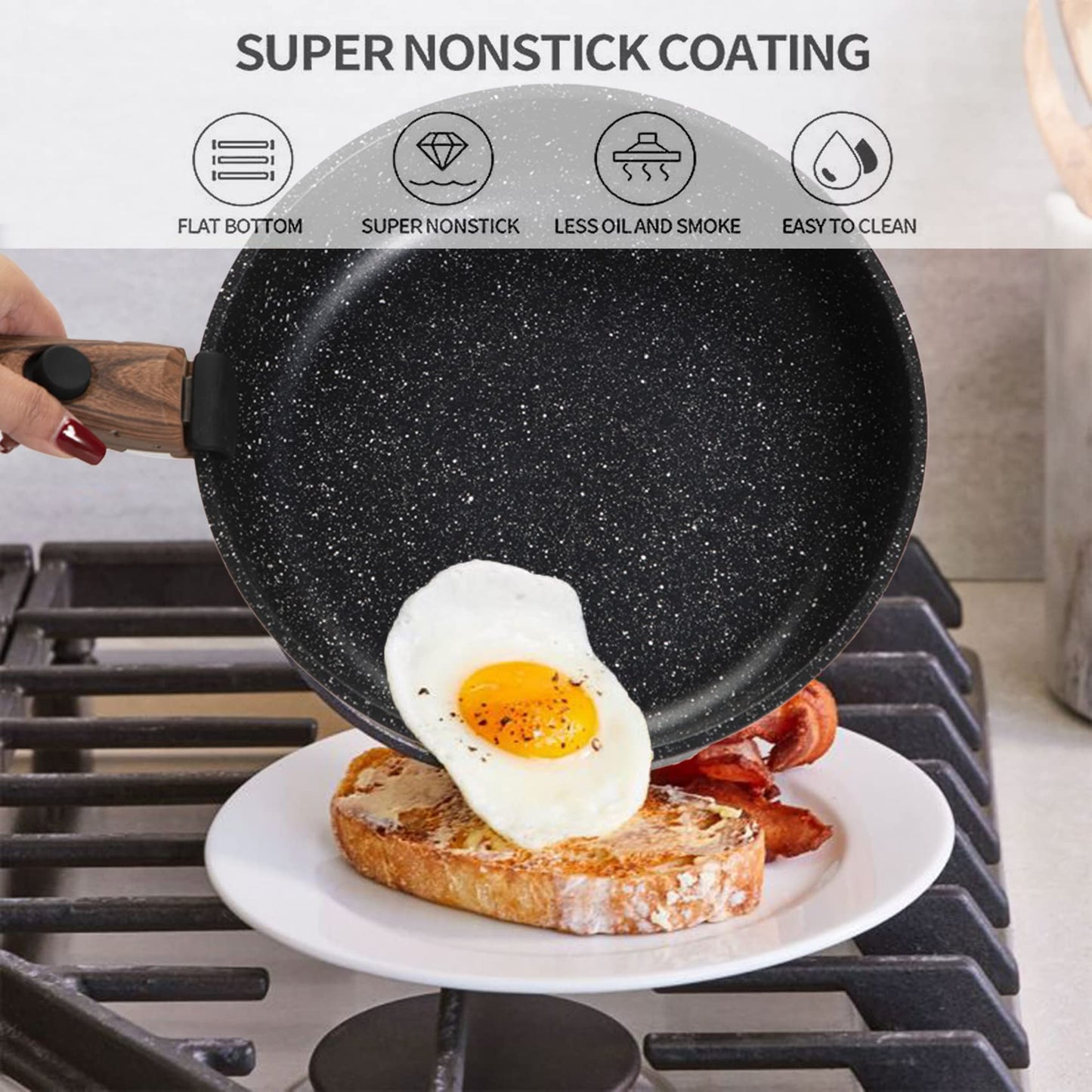 Kitchen Academy Non Stick Pots and Pans Set, Detachable Handle Induction Hob Pans Set,10 Piece Black Granite Cookware Set with Removable Handle