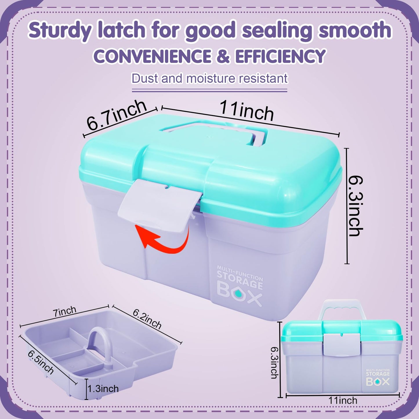 Creahaus 11in Multipurpose Storage Box with Removable Tray, Plastic Small Storage Box with Handle, Portable Art Craft Organizer Case for Sewing