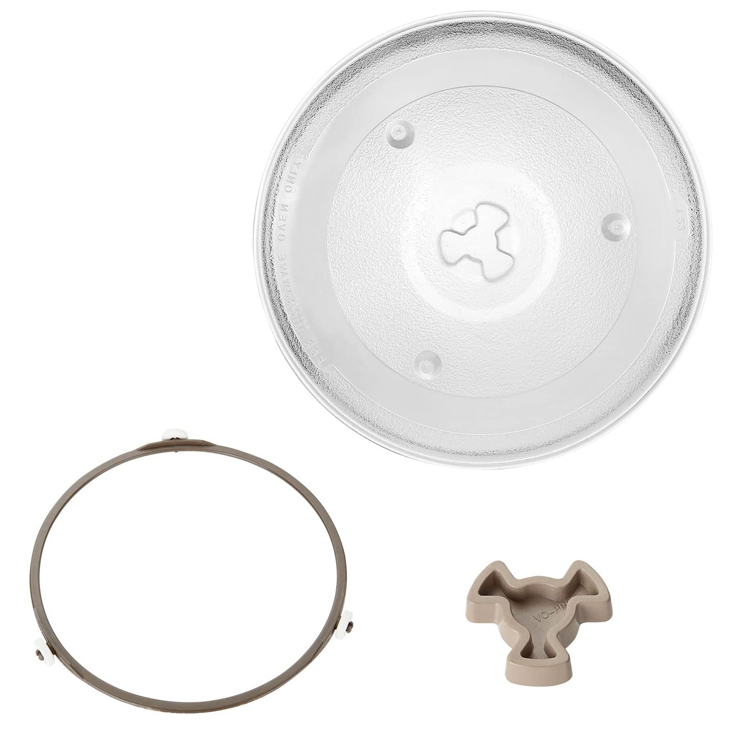 JMIATRY Microwave Turntable Glass Plate, 270mm Microwave Plate Replacement 3 Fixers, Microwave Glass Plates with Turntable Ring and Support