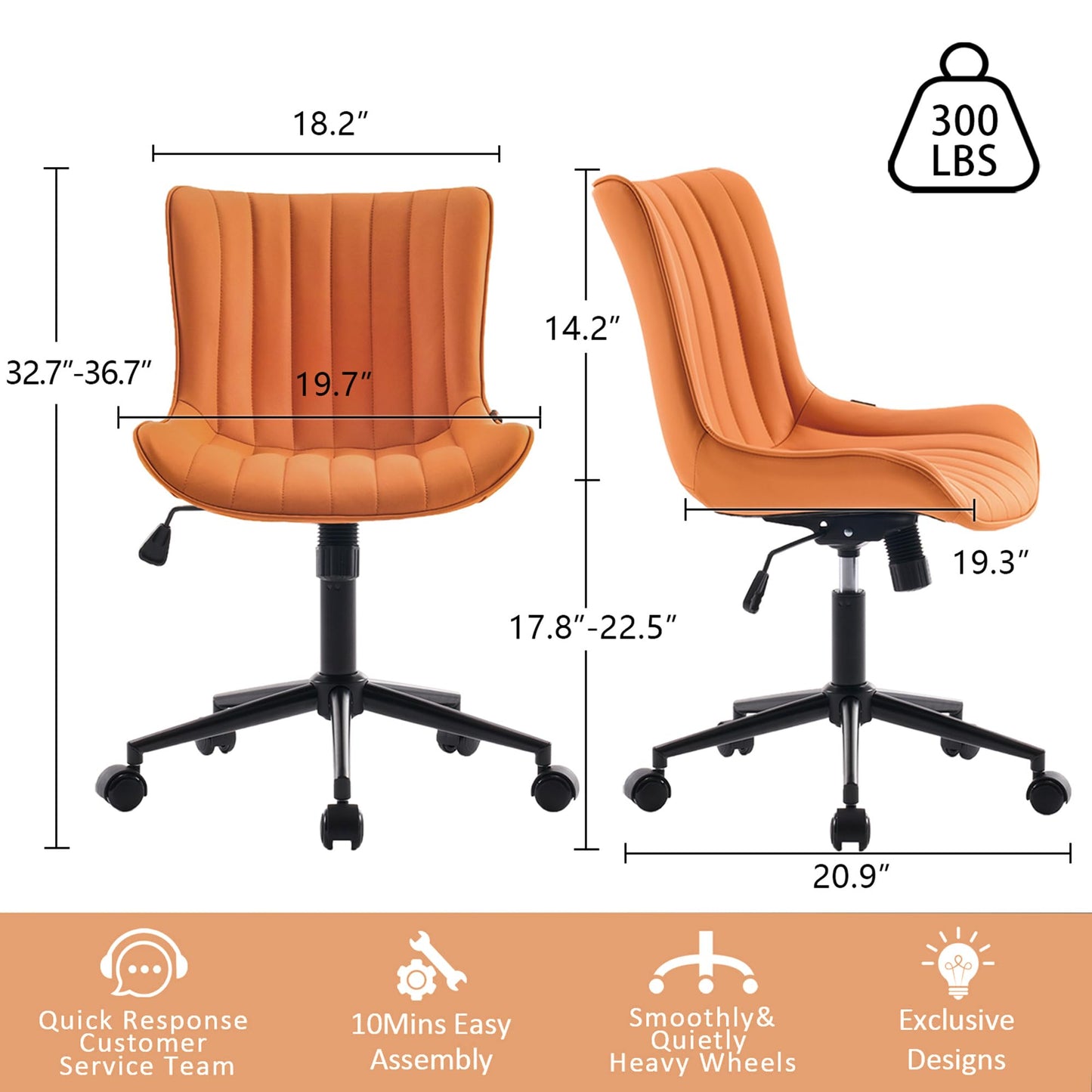 Kidol&Shellder Home Office Chair Swivel Armless Desk Chair Camel