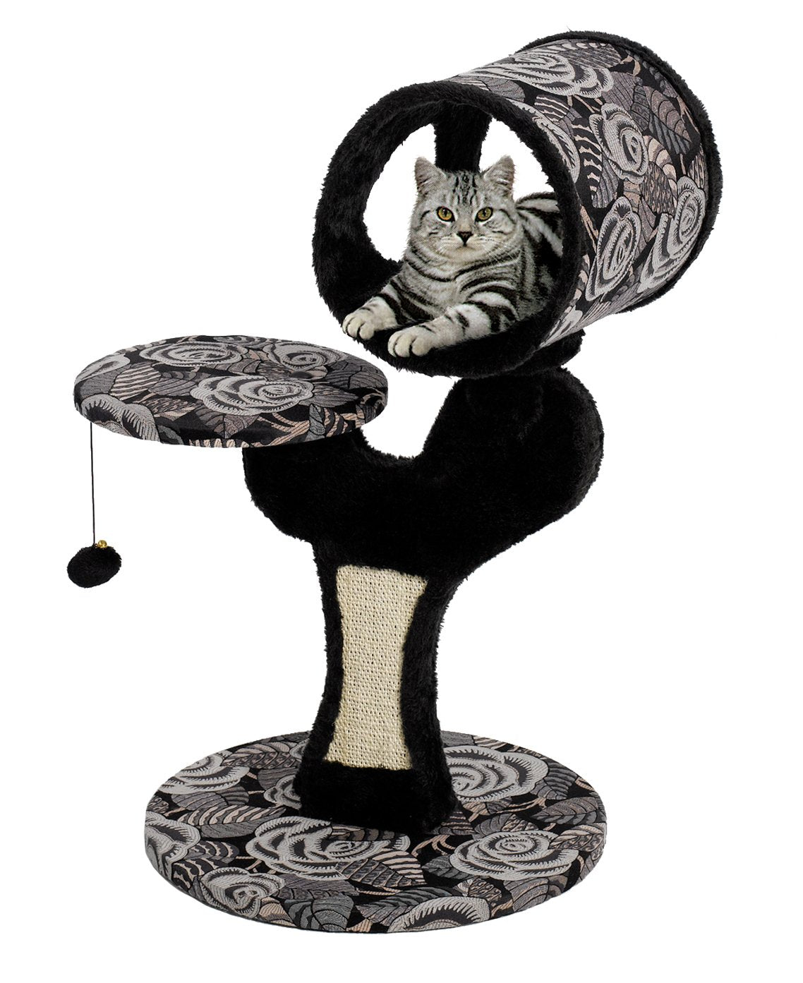 MidWest Homes for Pets Cat Tree, Salvador Cat Tree w/Built-in Sisal Cat Scratching Pad and Cat Look-Out Lounge, Black/White Pattern, Small Cat Tree