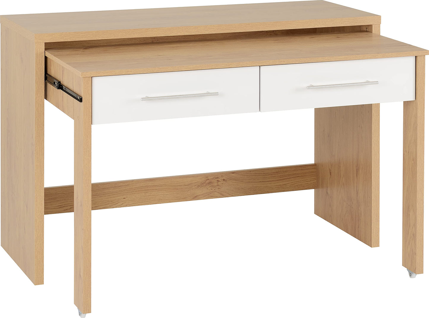 Seconique Seville 2 Drawer Slider Desk in White Gloss/Light Oak