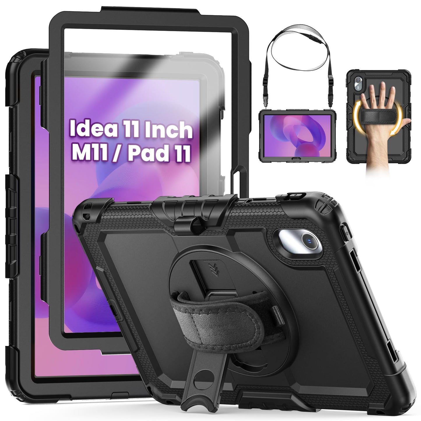 SEYMCY Case for Lenovo Idea Tab 11" 2025/ Tab M11/ K11 LTE/Xiaoxin Pad 11 inch 2024, Full-Body Shockproof with Screen Protector, 360? Rotating Stand &