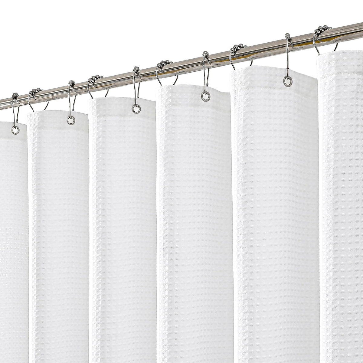 meioro White Shower Curtain, Mould Proof and Mildew Resistant Waffle Heavy Textured Fabric Shower Curtains with 12 Hooks, 180 x 210cm Luxury Weighted