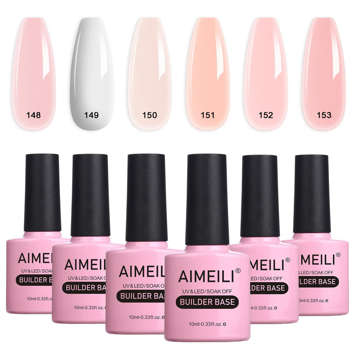 AIMEILI 8 in 1 Builder Nail Gel Set, Sheer Color Builder Base Nail Strengthening Gel Nail Extension Glue Gel in a Bottle, UV LED Gel Polish 6pcs X