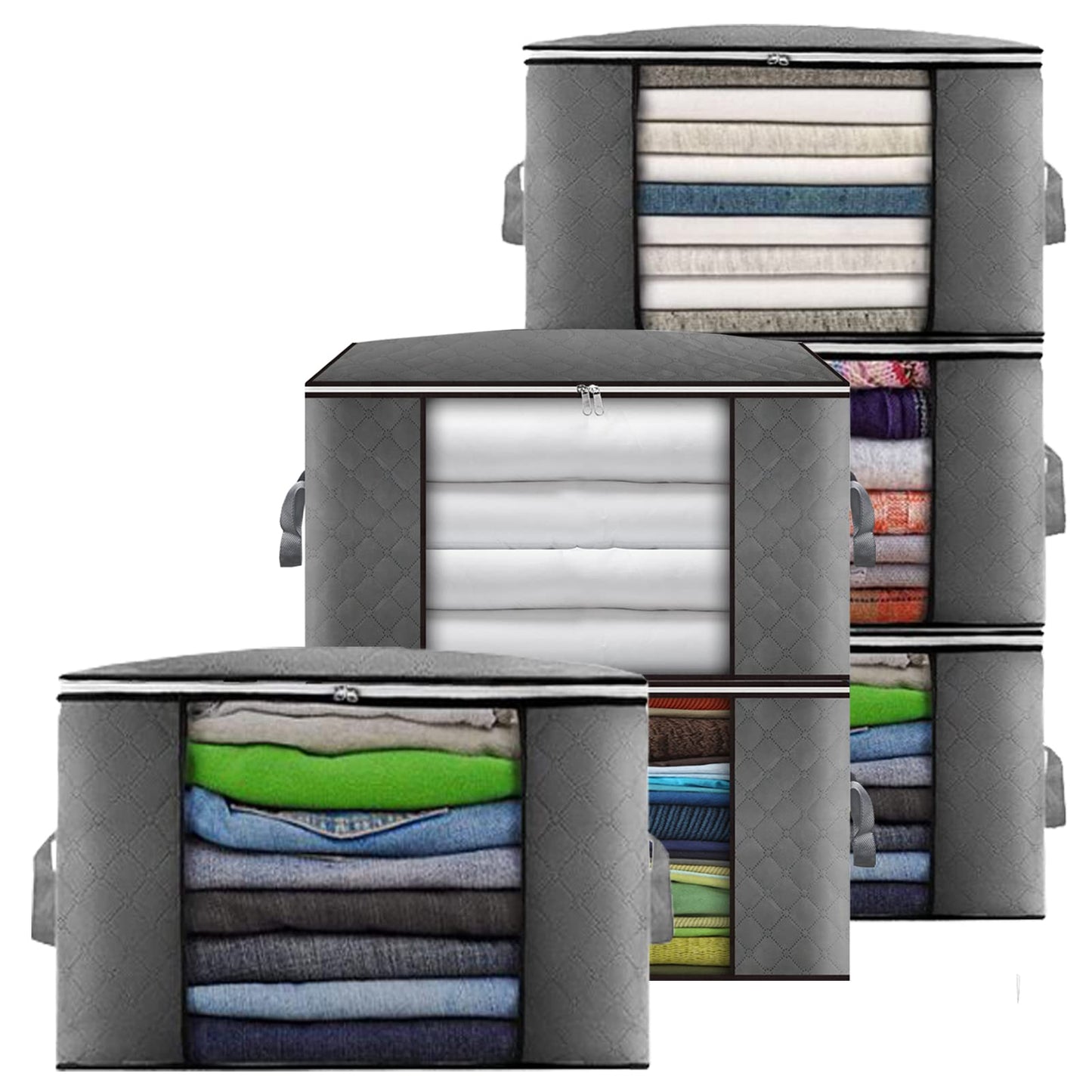Cleaneaty Clothes Storage Bag 6Pack 90L Large Capacity Solution Organizer for Clothes, Duvets, Comforters, Blankets