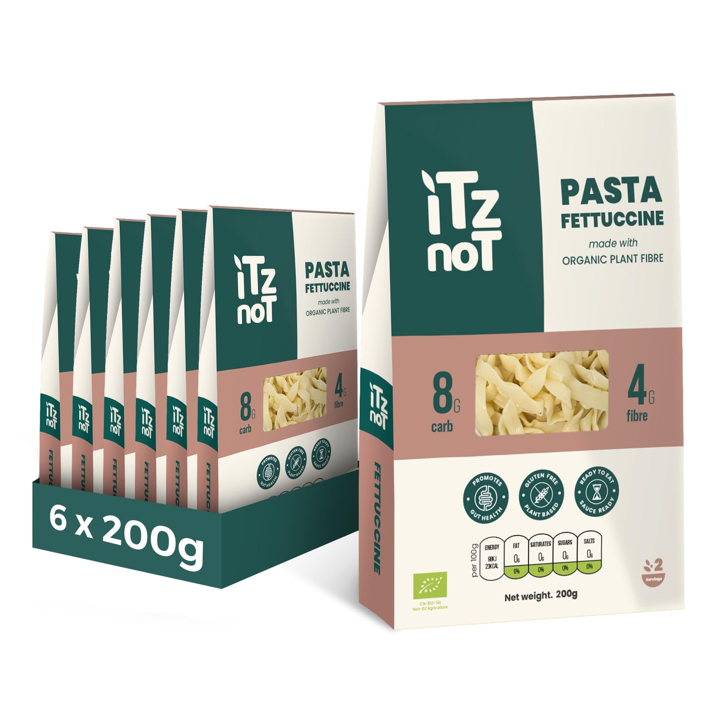 iTz noT jusT Fettuccine (Pack of 6, 200g Each) Ready Cooked, Shirataki, Moyu, Konjac Plant Fibre Pasta, Low Carb, & No Added Preservatives, Healthy,