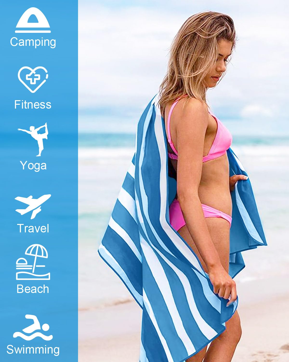 Victoper Microfiber Beach Towel Quick Drying Sand Free Soft Compact Lightweight Beach Towels for Adults Ideal for Swimming Beach Yoga Camping Sky