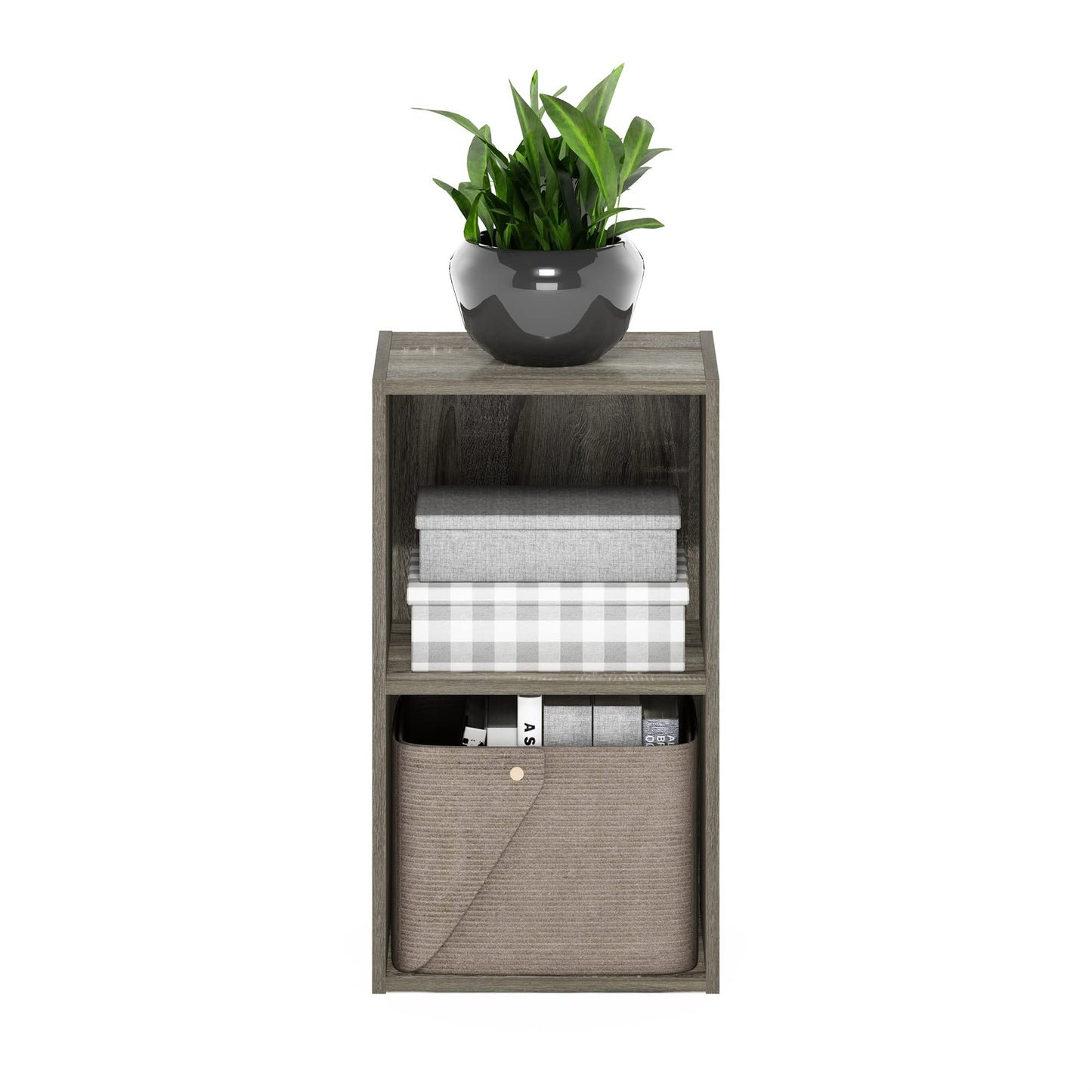 Furinno PASIR Book Shelf, 2-Tier Modern Bookshelf, Open Shelves Bookcase 9 x 12 x 21, for Living Room, Bedroom, Home Office, French Oak