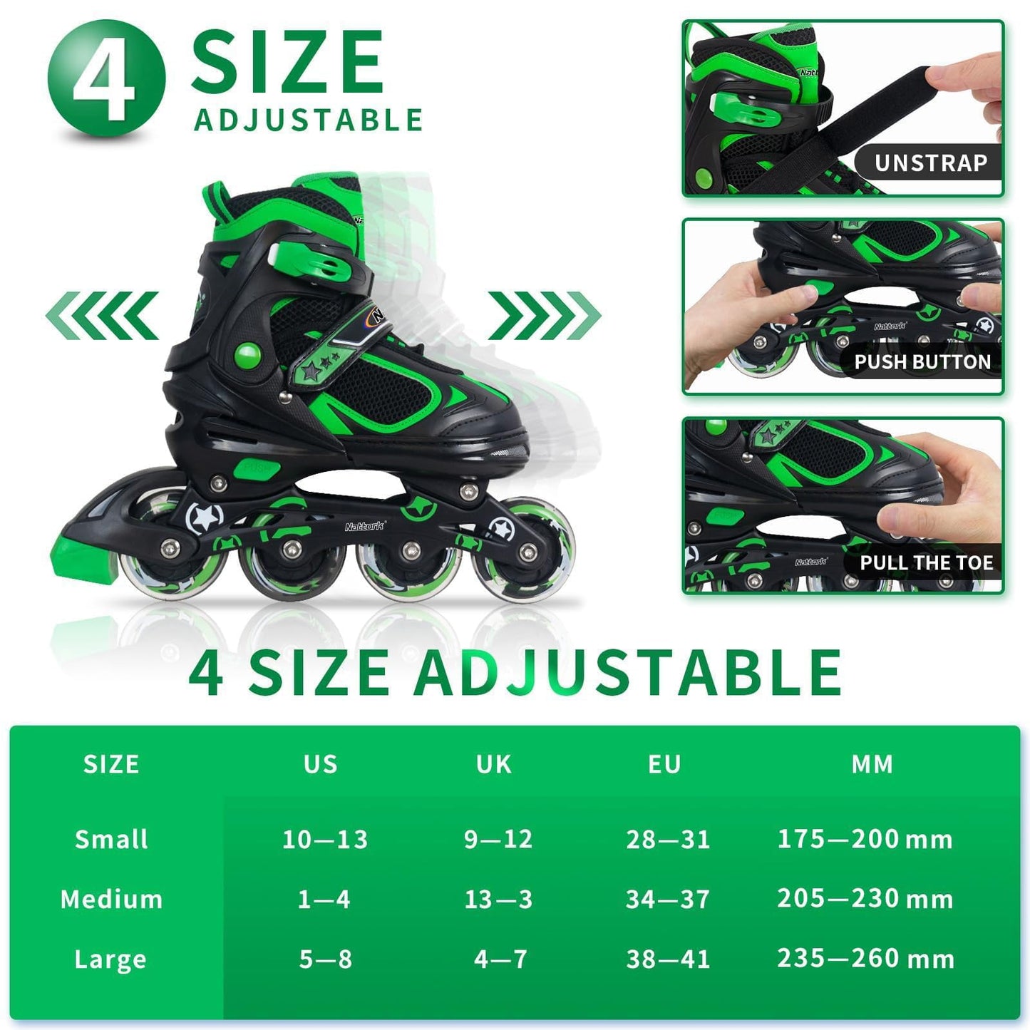 Nattork Adjustable Inline Skates for Kids with Light Up Wheel, Outdoor & Indoor Illuminating Blades Roller Skates for Boys and Girls, Beginners
