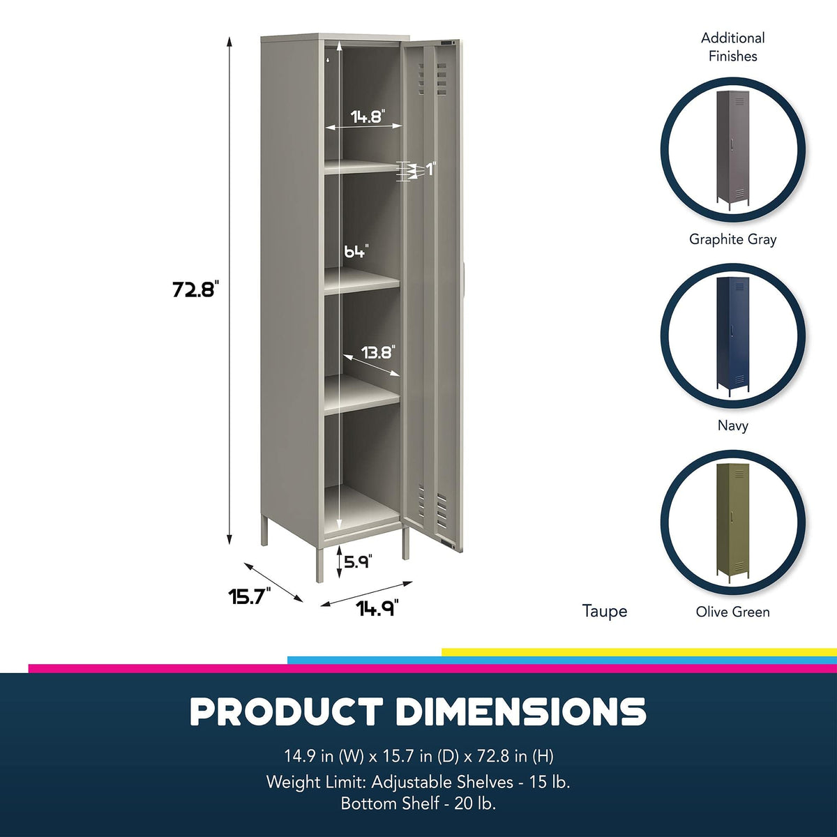 DHP Furniture Bradford Single Metal Storage Cabinet Olive Green