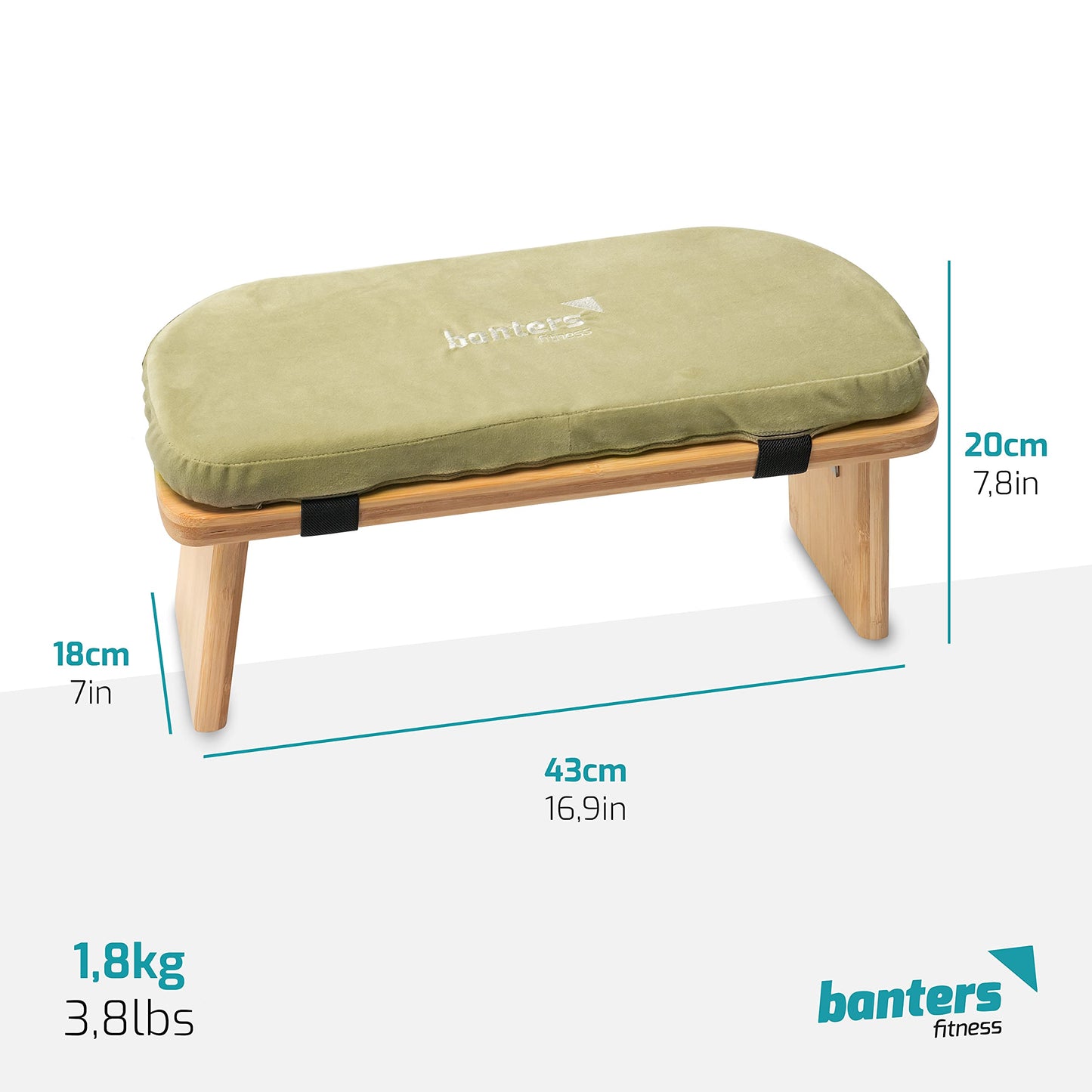 banters Meditation Bench Foldable - Made of solid Bamboo - Portable Kneeling stool with Cushion, Light Green