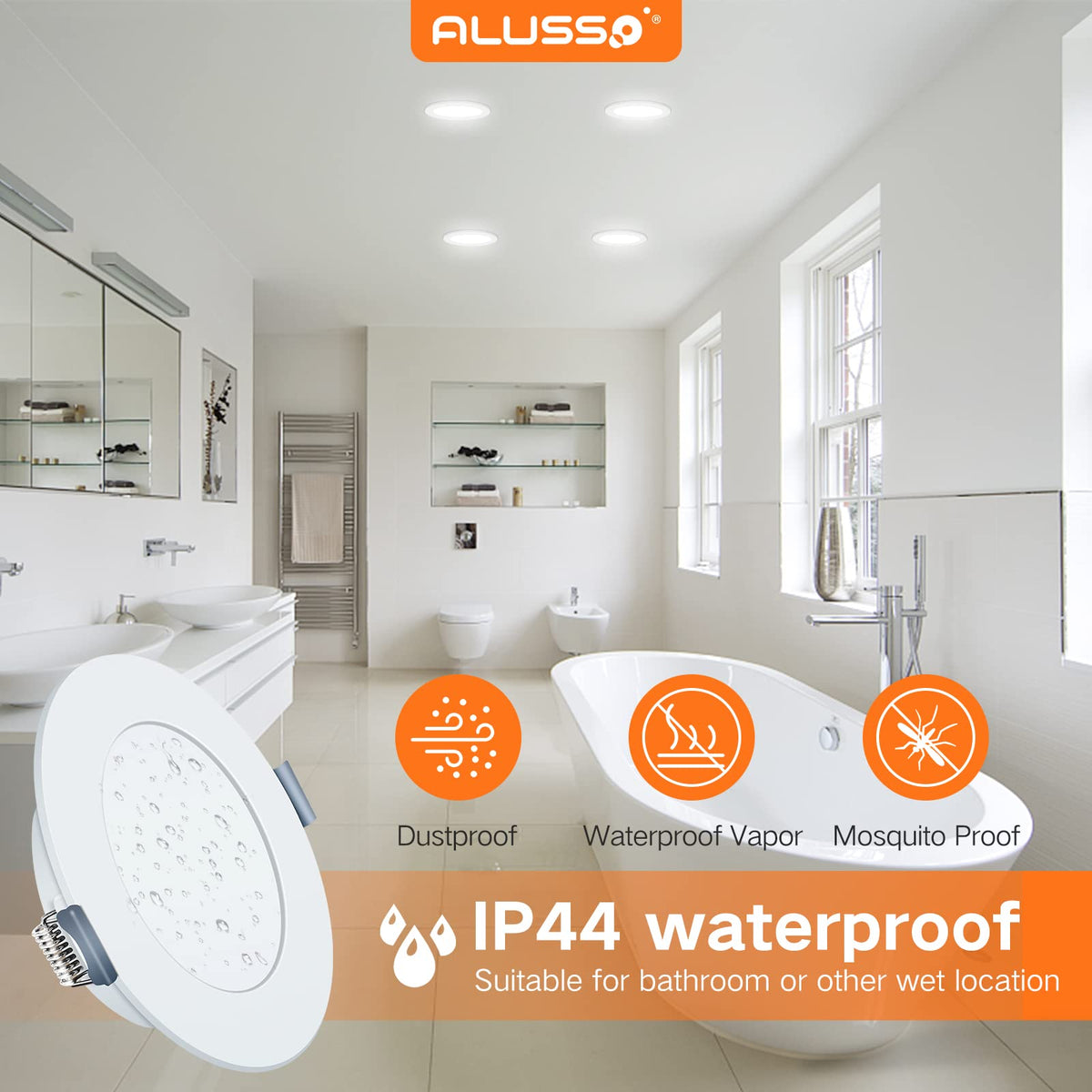 ALUSSO LED Downlights Ceiling 9W Ultra Slim Recessed Ceiling Lights, Warm White 3000K IP44 Spotlights Ceiling Lights for Kitchen Bathroom, 6 Pack