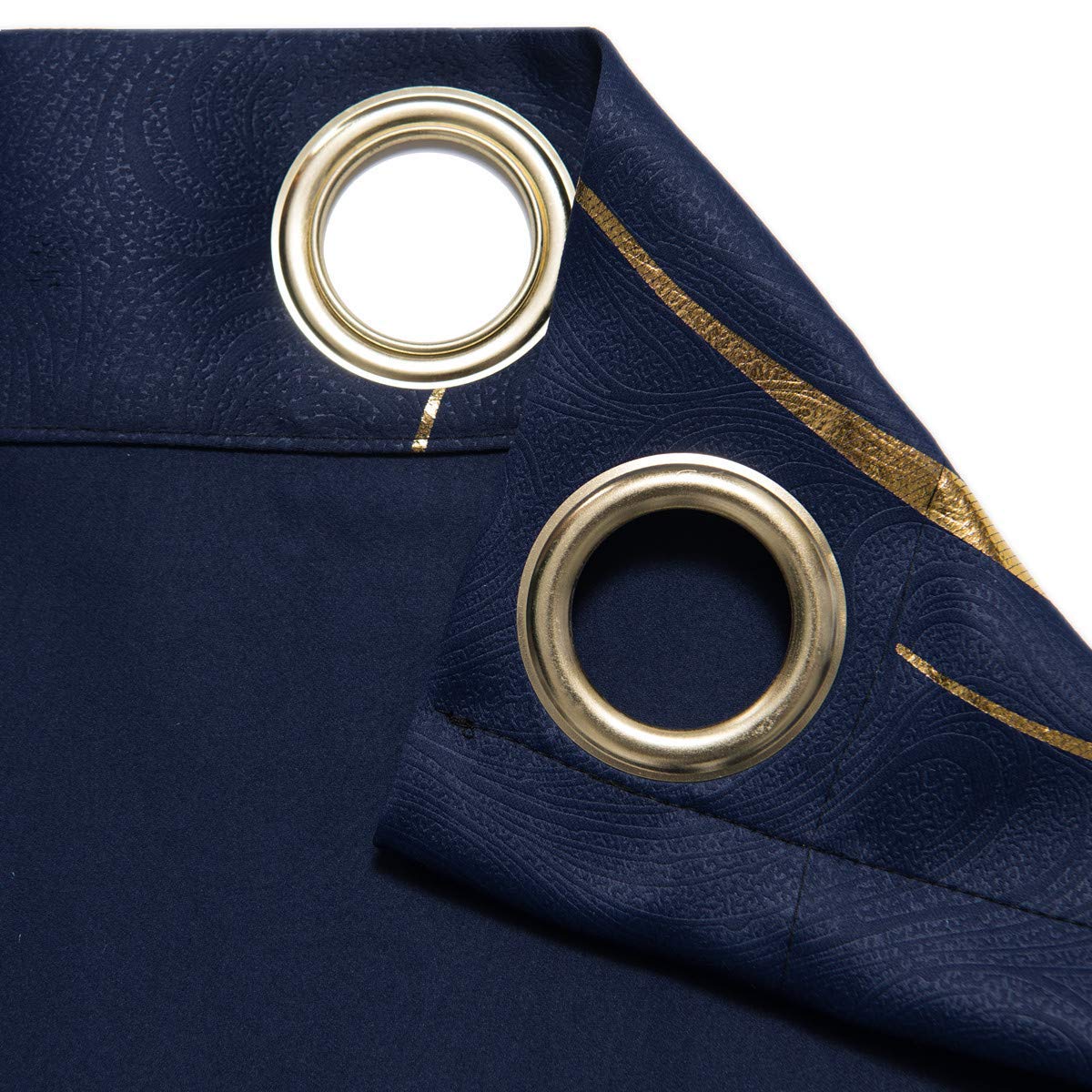 MYRU 2 Panels Set Luxury Striped Blackout Curtains for Bedroom Living Room (Navy and Gold, 2 x 66x84 Inch)