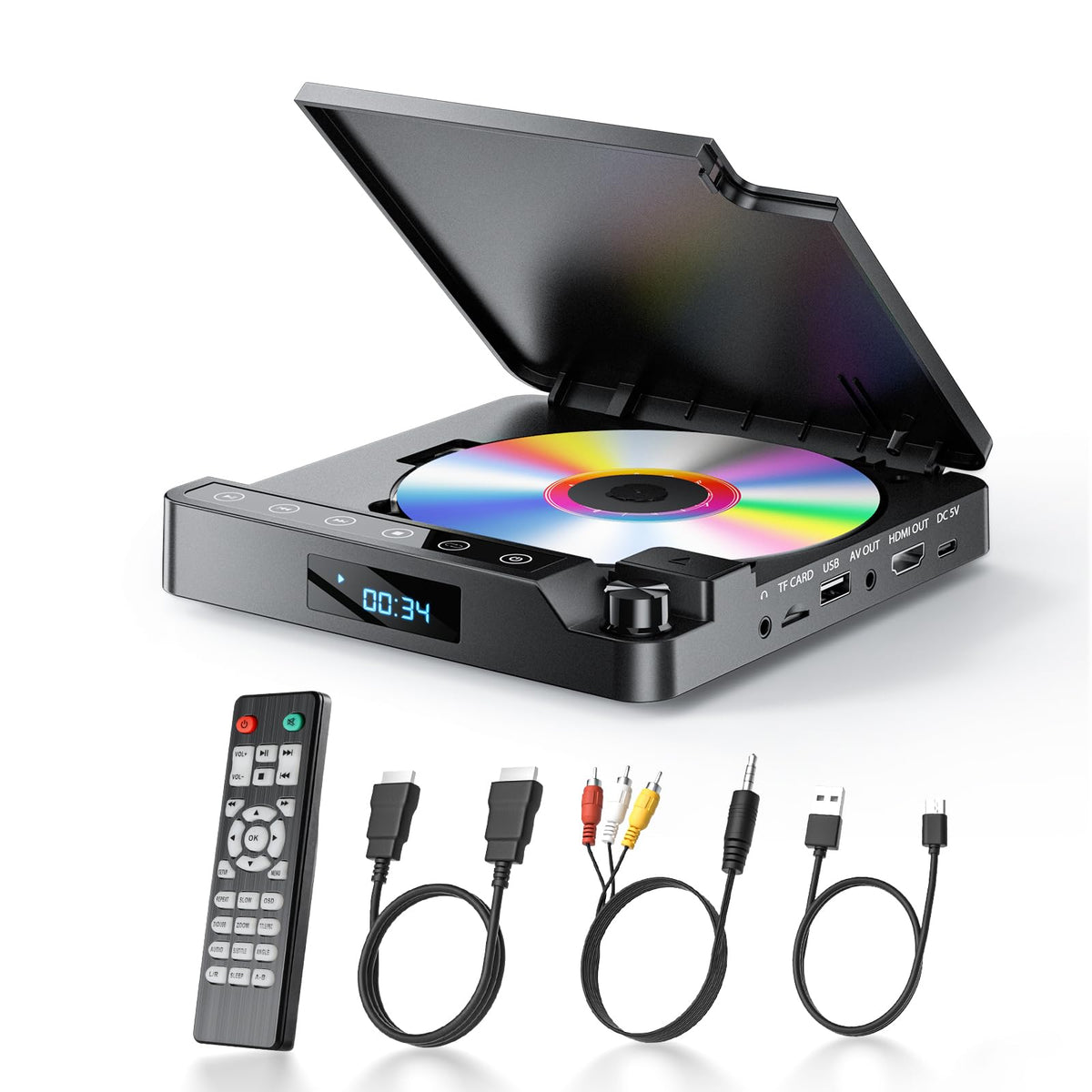 Desobry DVD Player for TV 1080P, Multi region free dvd player HDMI/AV output and USB/TF Card input, with cables and remote control, Mini DVD/CD Player