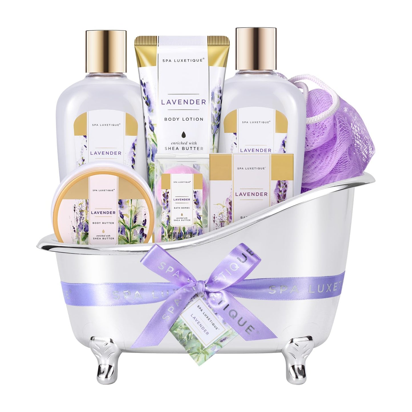 Spa Luxetique Spa Gift Sets, Valentines Gifts for Her, 8pcs Lavender Bath Sets with Body Butter, Bubble Bath, Bath Bomb, Bath Sets for Women Gift,