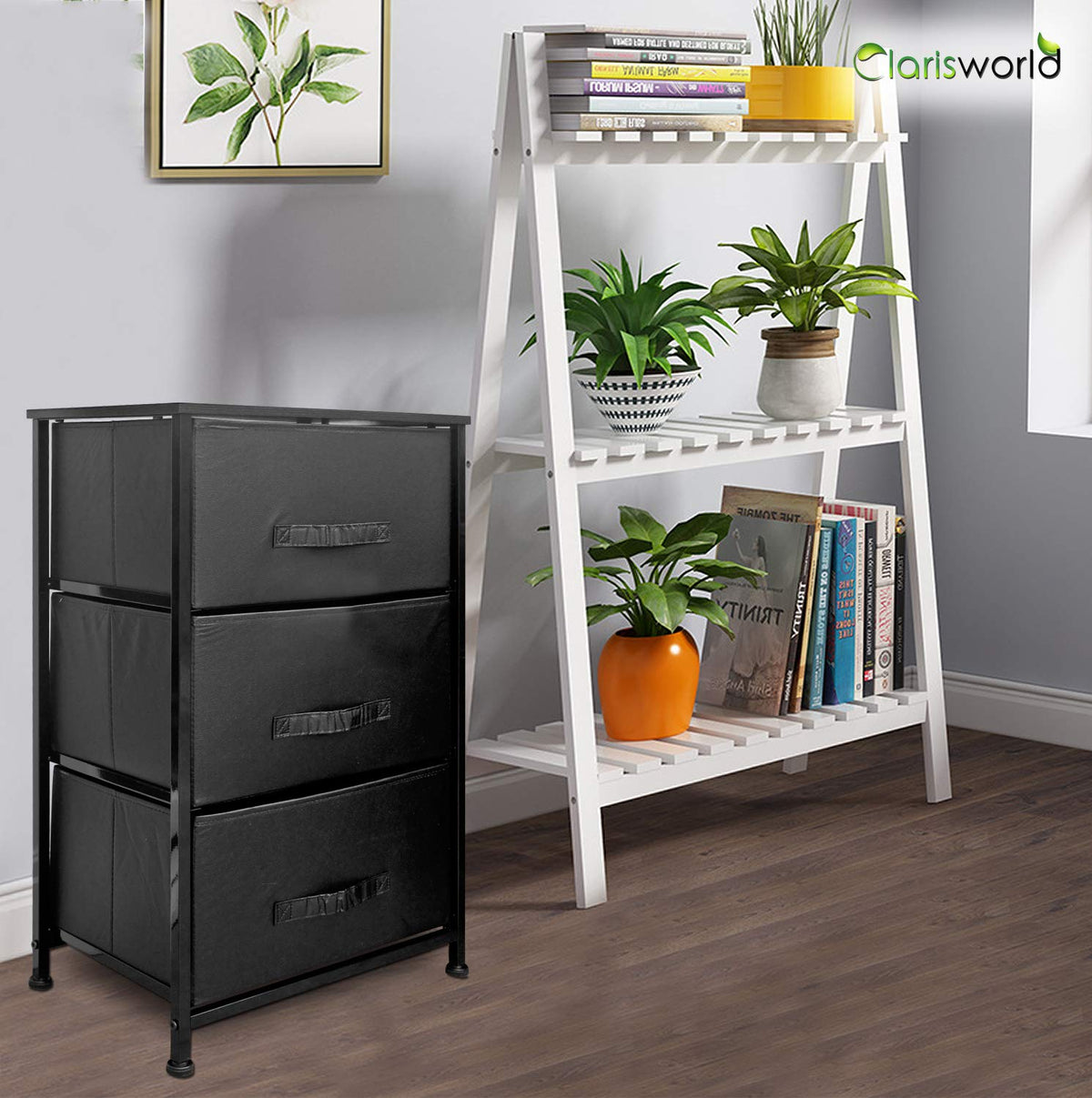 Clarisworld Drawers Storage Tower Dresser - Wood Top, Sturdy Steel Frame, Organizer Unit for Bedroom, Hallway, Entryway, Closets  Laminated Fabric