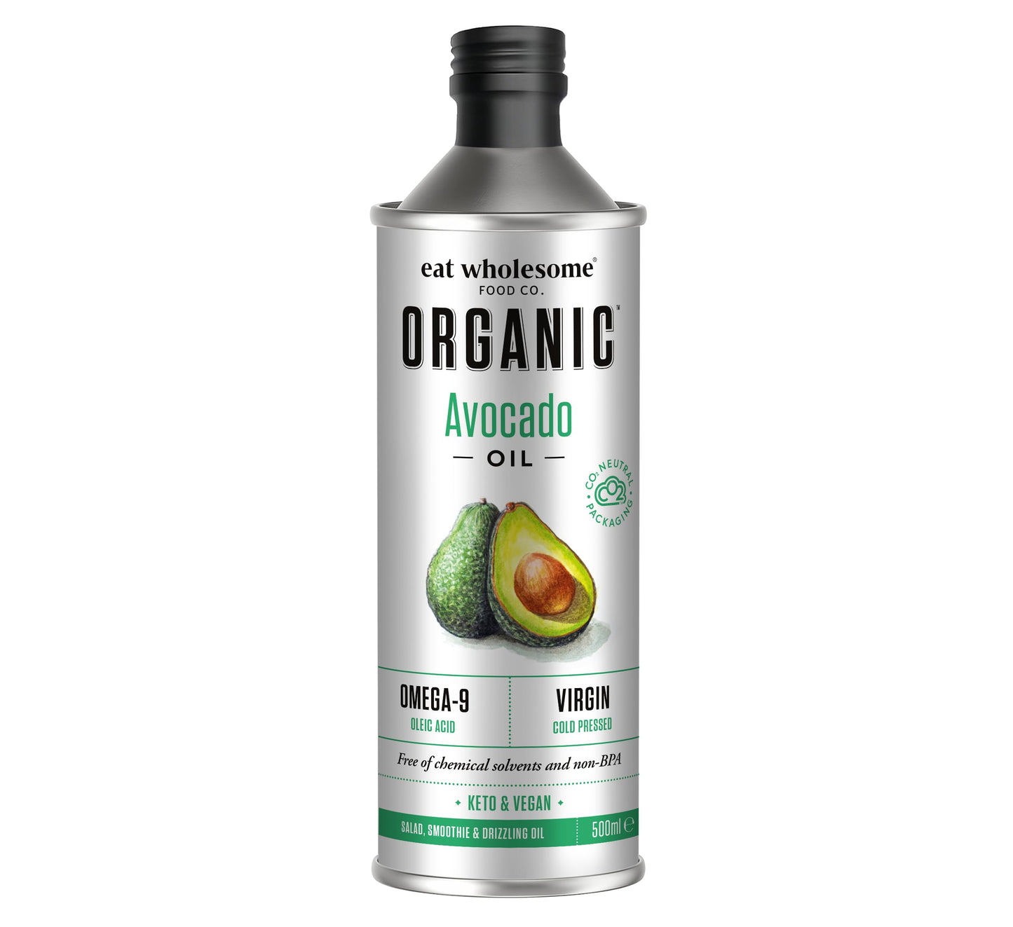 Eat Wholesome Organic Avocado Oil, 500ml - Cold Pressed, Unrefined, High Source of Omega 9, 100 Percent Pure and Natural, Rich In Monounsaturated