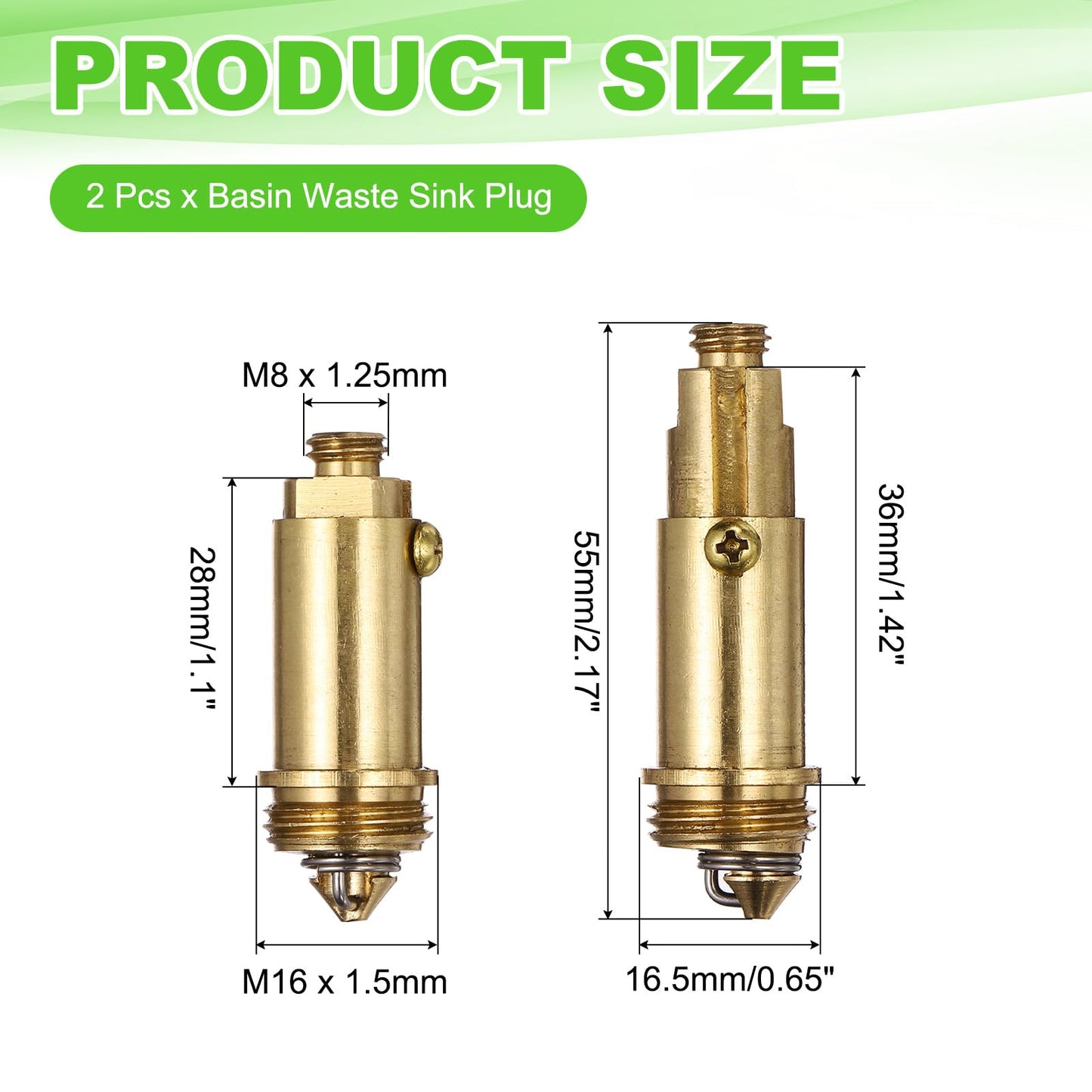 sourcing map 2Pcs Basin Sink Clicker, Replacement Sink Basin Clicker Brass Push Spring Plug for Home Bathroom Bathtub Sinks Drain Stopper
