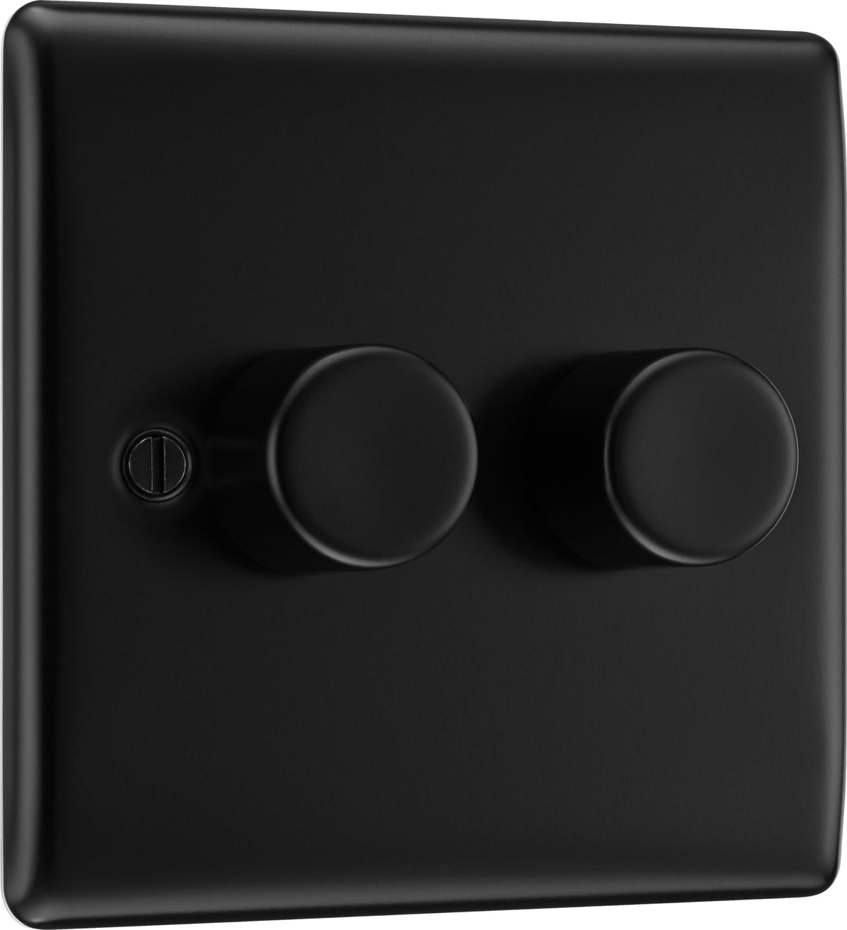 BG Electrical Intelligent Double Wall Dimmer Switch, 2 Way, Raised Profile, Round Edges, Nexus Metal, Matt Black, 200W, NFB82