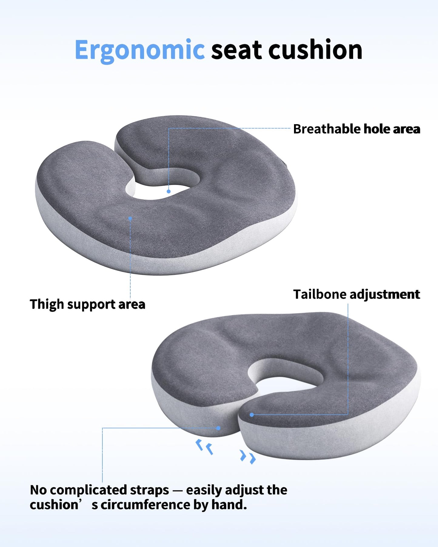 Auoketuo Memory Foam Donut Seat Cushion, Orthopedic Pillow for Hemorrhoid & Tailbone Pain Relief, Sciatica, Pregnancy, Postpartum