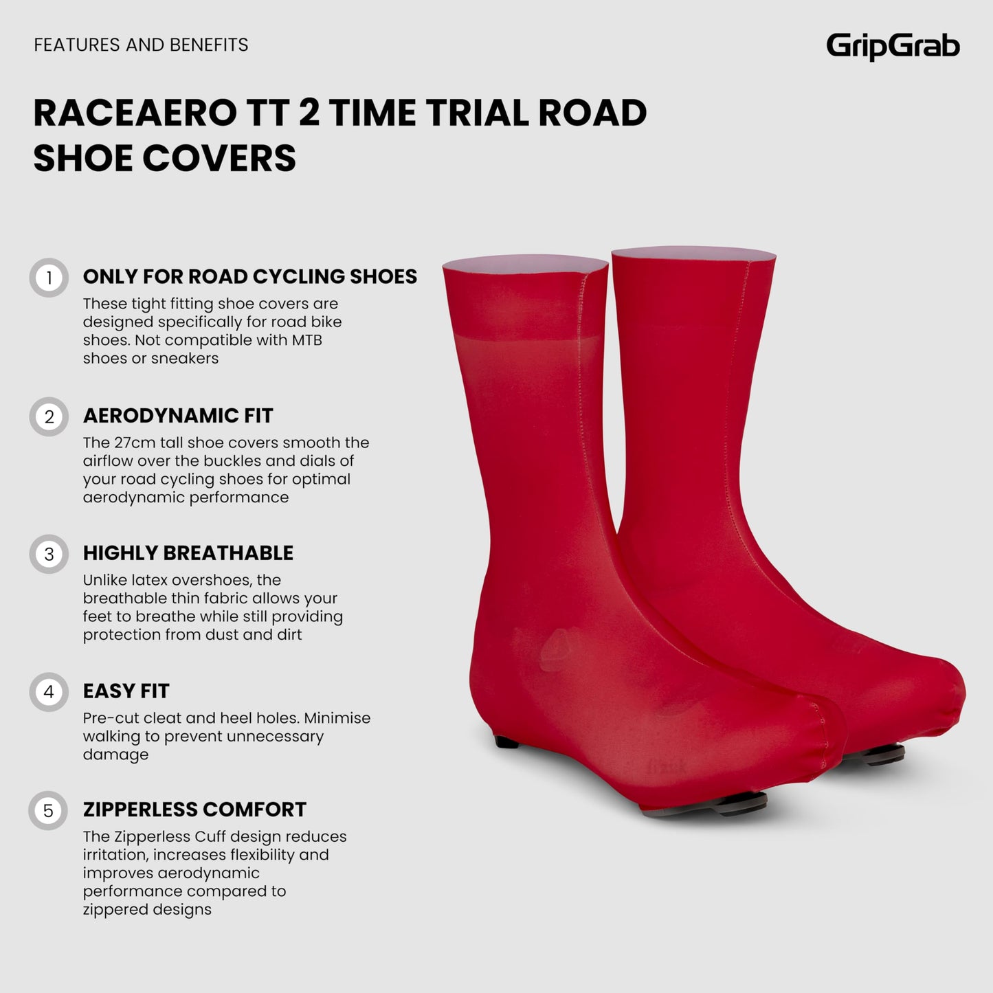 GripGrab Unisex Gripgrab 2nd Generation Raceaero Tt Raceday Lycra Cover 2 Lightweight Aerodynamic Cycling Road Bike Aero Overshoes, Red, L UK